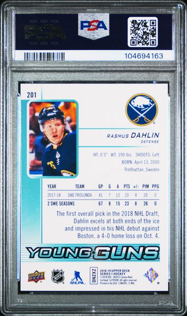 2018-19 Upper Deck #201 Rasmus Dahlin PSA 10 (Rookie) | Eastridge Sports Cards