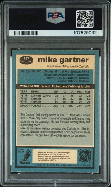 1981-82 O-Pee-Chee Mike Gartner PSA/DNA Authentic Auto
