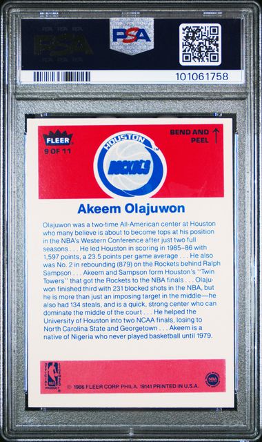 1986-87 Fleer Stickers #9 Akeem Olajuwon PSA 4 (Rookie) | Eastridge Sports Cards