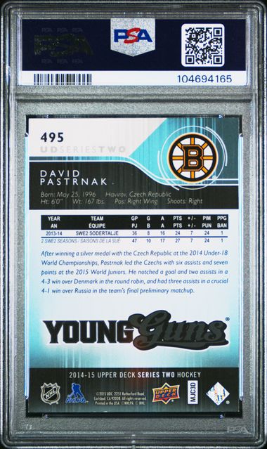 2014-15 Upper Deck #495 David Pastrnak PSA 8 (Rookie)