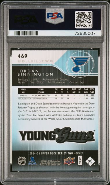 2014-15 Upper Deck #469 Jordan Binnington PSA 10 (Rookie) | Eastridge Sports Cards