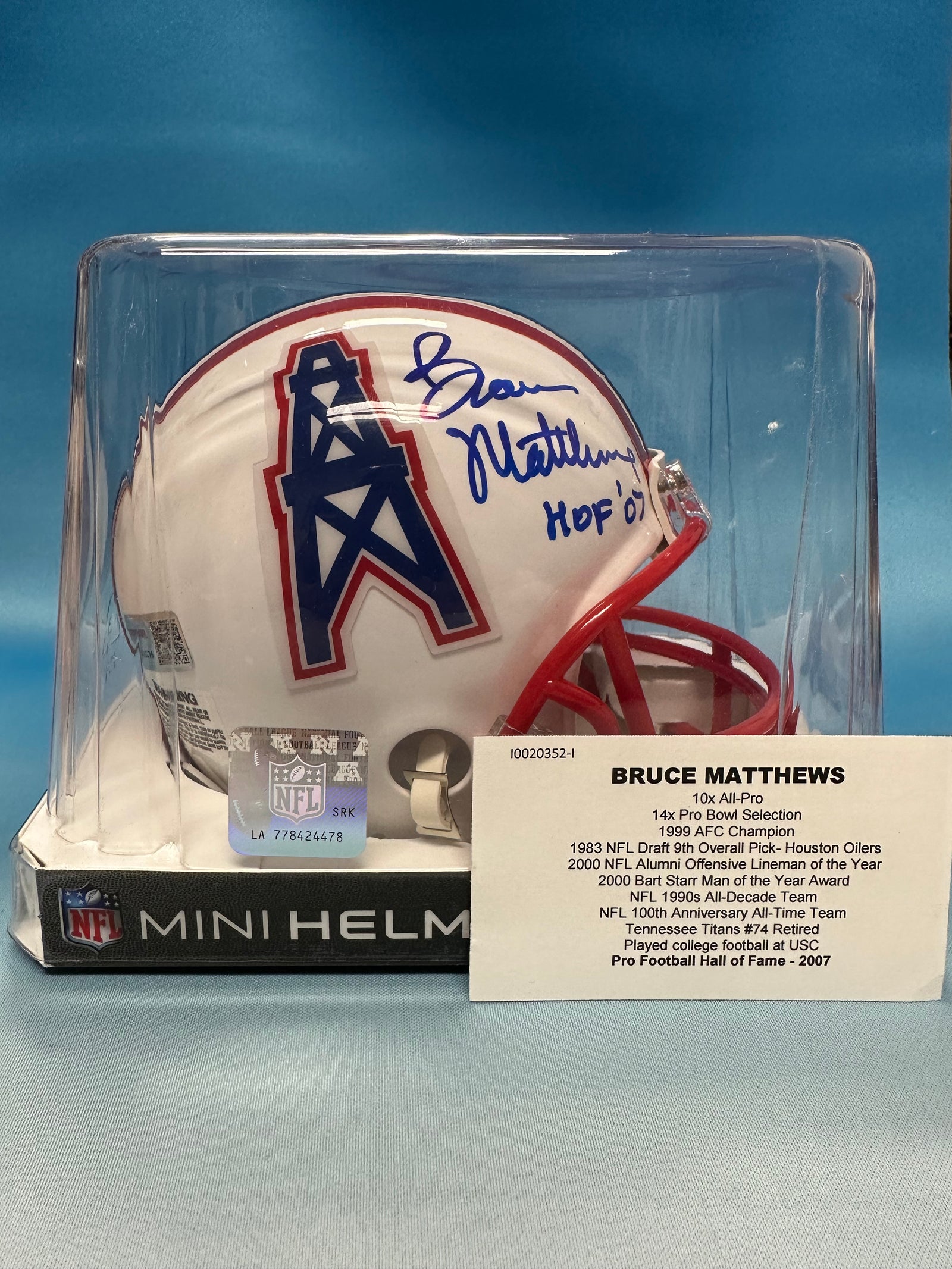 Bruce Matthews Autographed Tennessee Oilers Mini Helmet