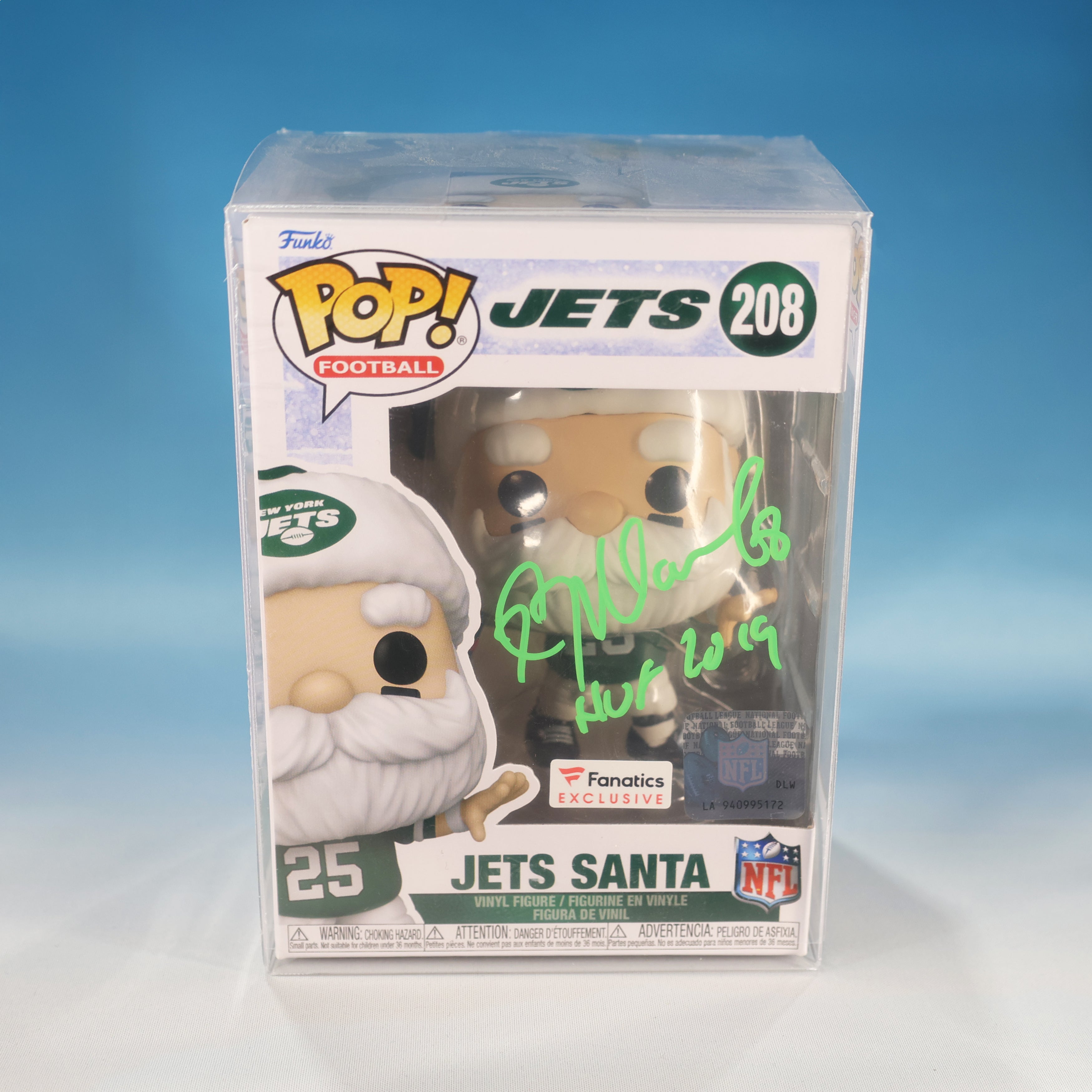 Funko Pop! Football #208 JETS Santa (Autographed by Kevin Mawae) | Eastridge Sports Cards