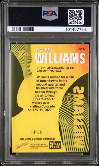2023 Metal Universe Champions E-X Essential Credentials Now #EX12 Caleb Williams #14/39 PSA 9 | Eastridge Sports Cards