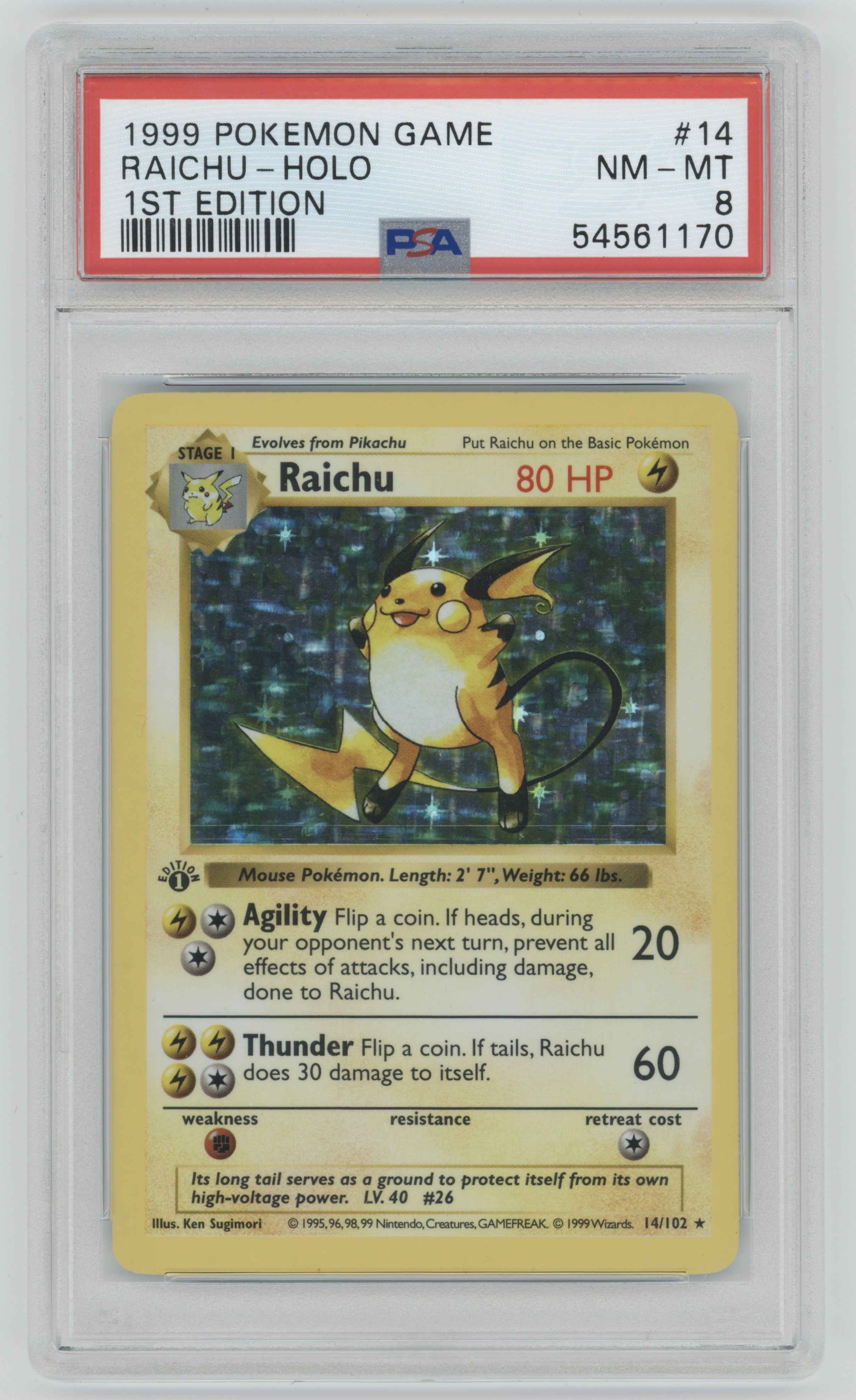 1999 Pokemon Base Set 1st Edition #14 Raichu Holo PSA 8