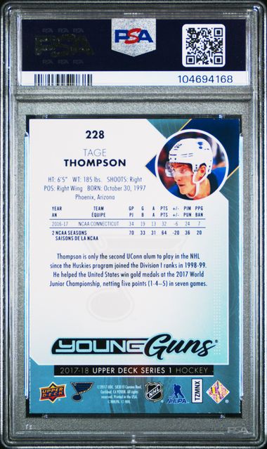 2017-18 Upper Deck #228 Tage Thompson PSA 8 (Rookie) | Eastridge Sports Cards