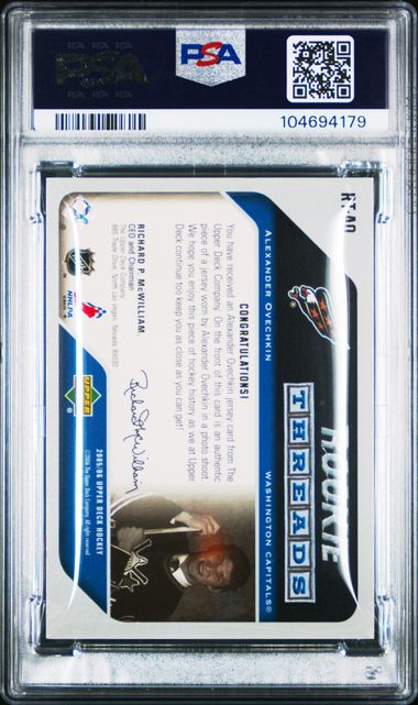 2005-06 Upper Deck Rookie Threads #RT-AO Alexander Ovechkin PSA 10 (Rookie) | Eastridge Sports Cards