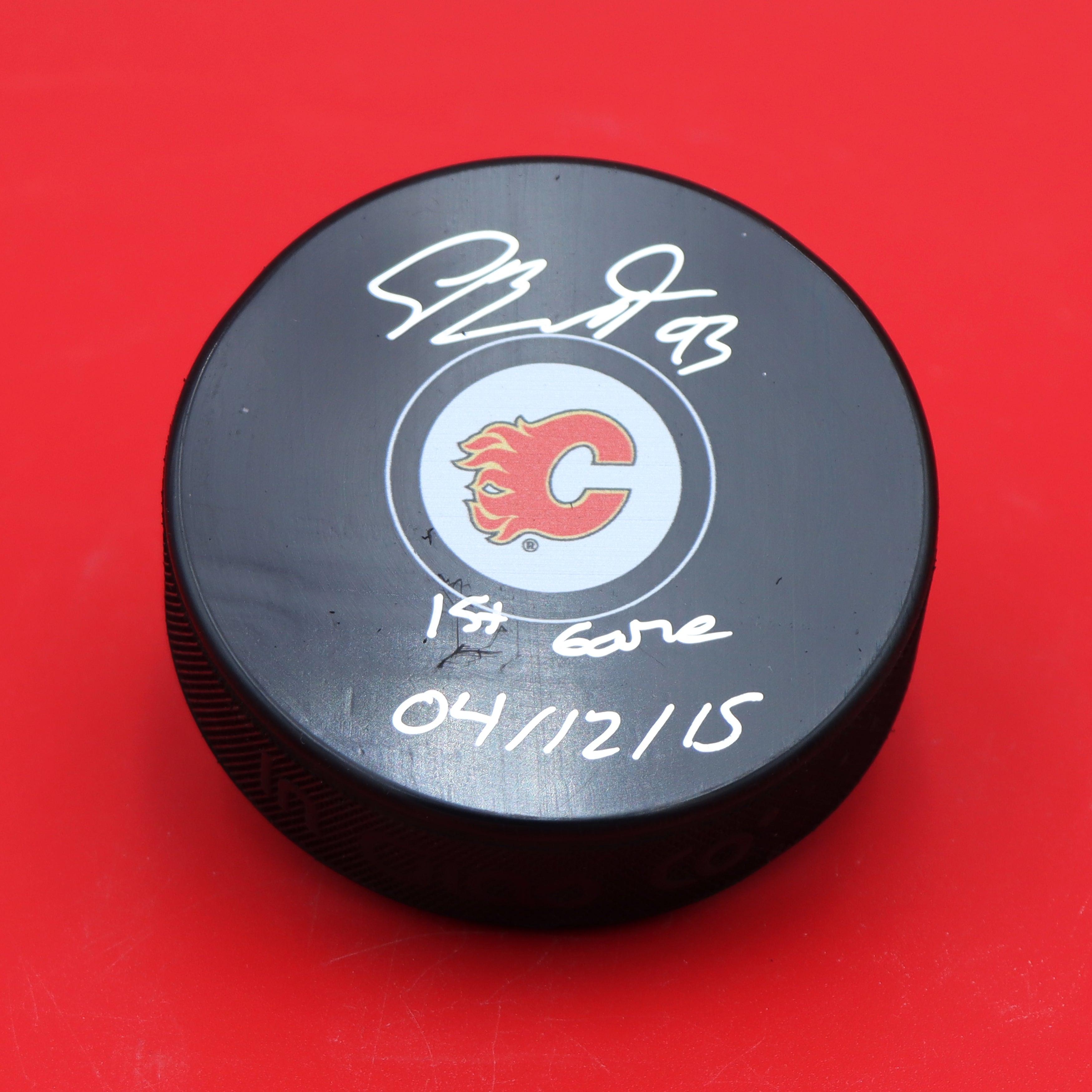Sam Bennett Calgary Flames 1st Game Inscribed Autographed Hockey Puck (AJ Sports World)