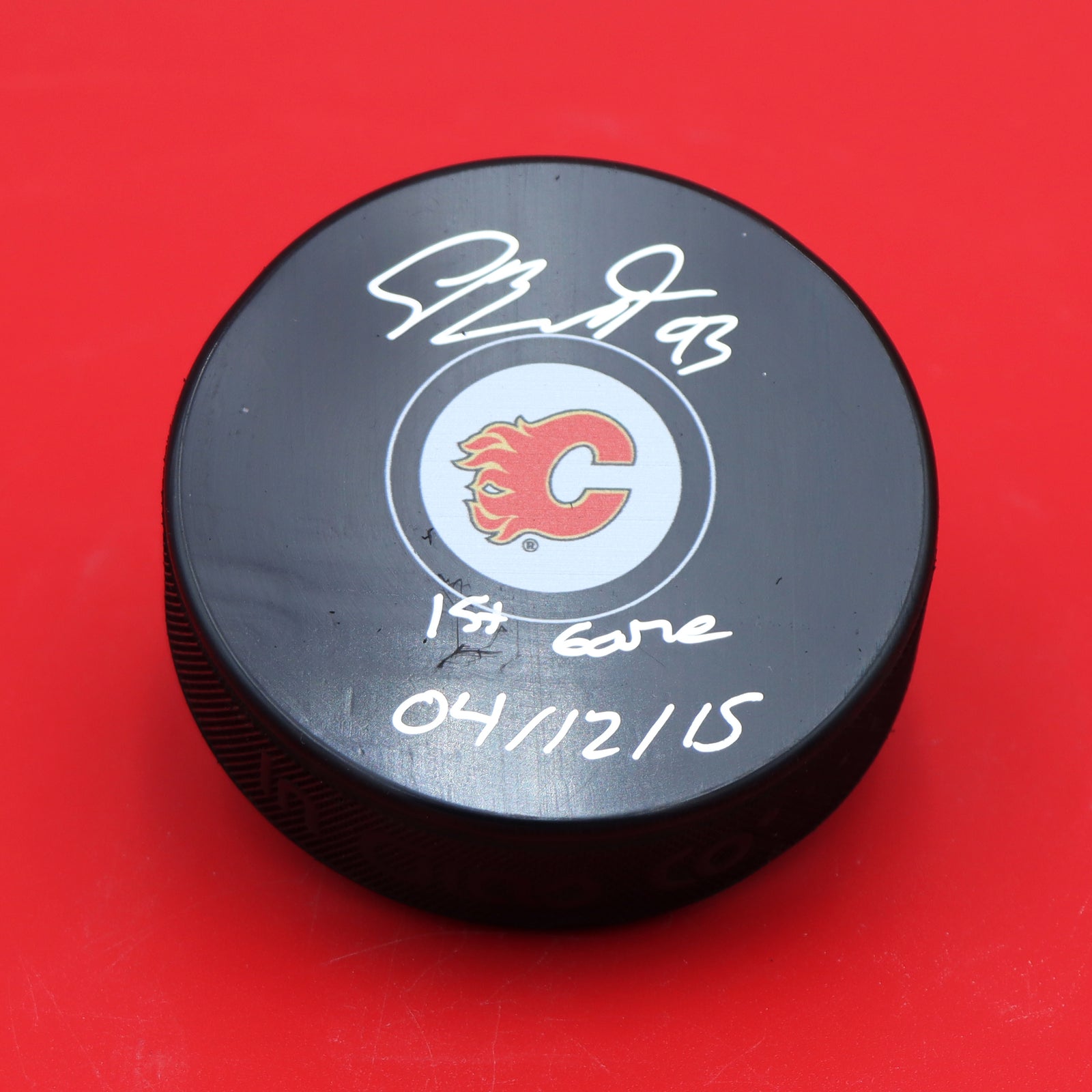 Sam Bennett Calgary Flames 1st Game Inscribed Autographed Hockey Puck (AJ Sports World)