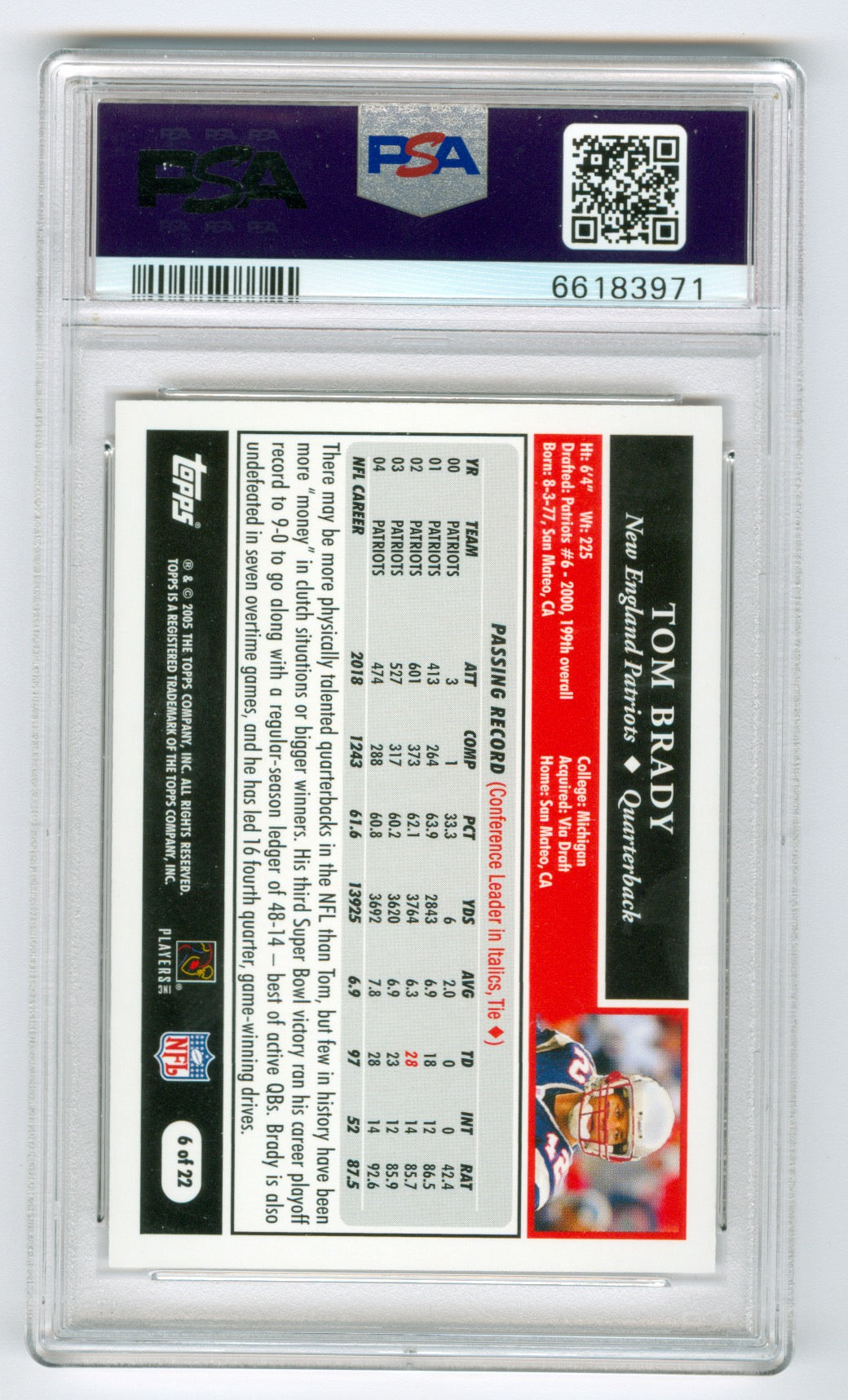 2005 Topps Turn Back the Clock #6 Tom Brady PSA 10