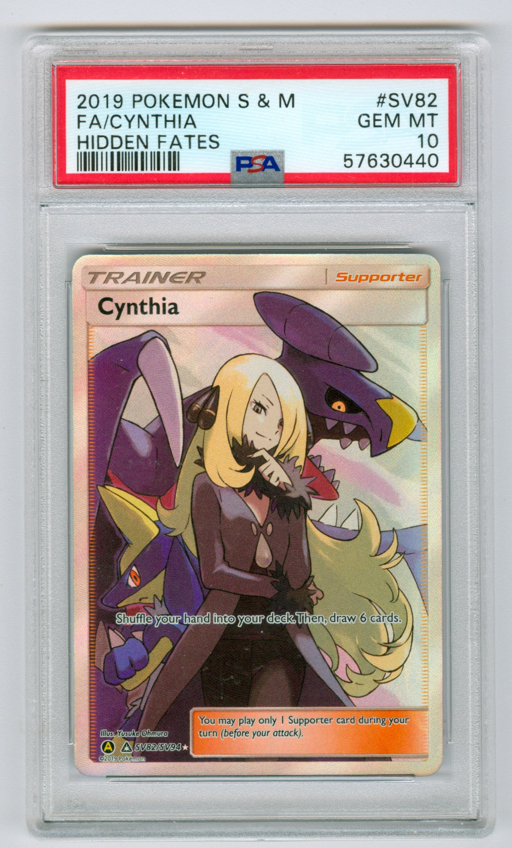 2019 Pokemon Hidden Fates #SV82 Cynthia - Full Art PSA 10