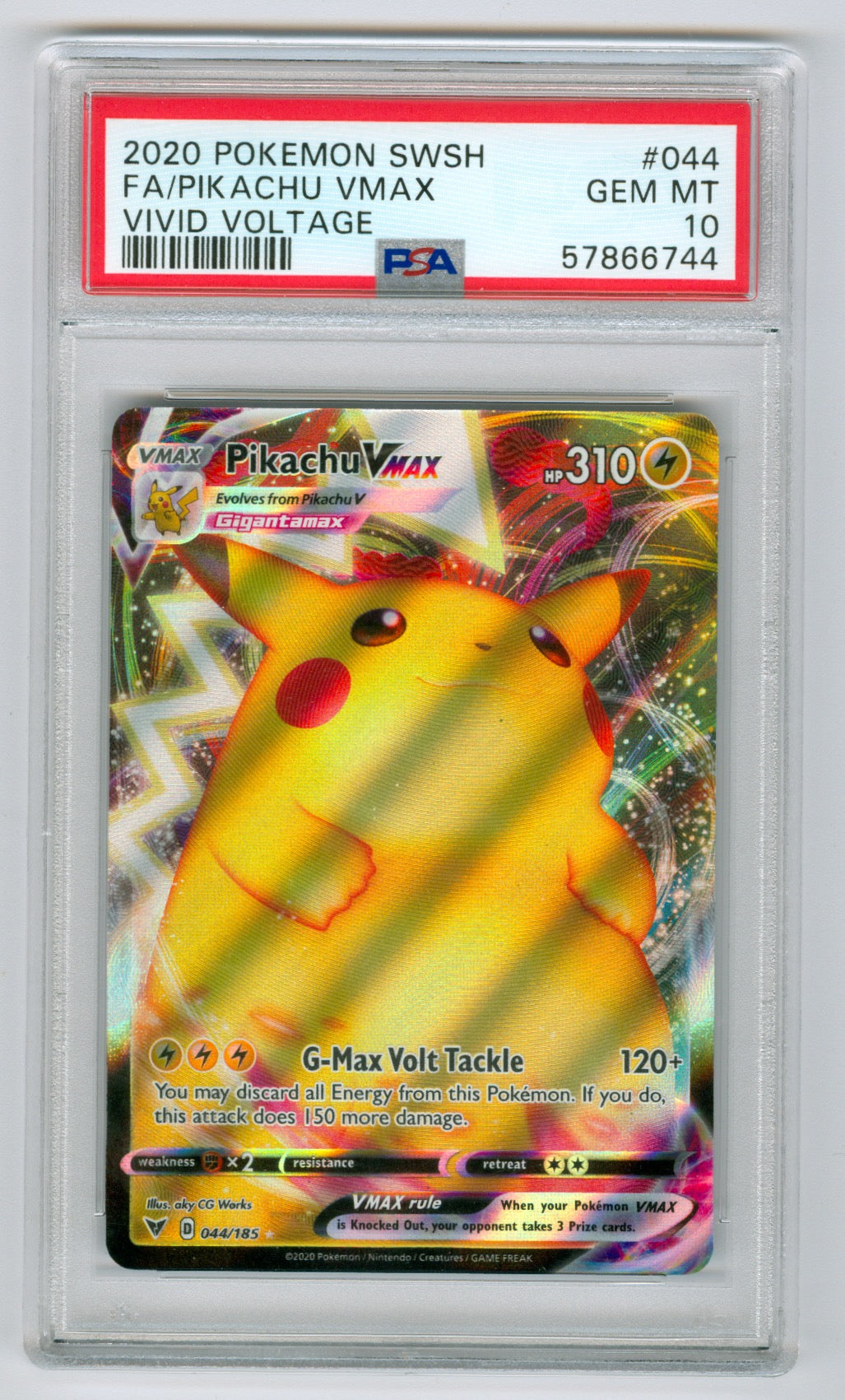 2020 Pokemon Vivid Voltage #044 Pikachu VMax - Full Art PSA 10