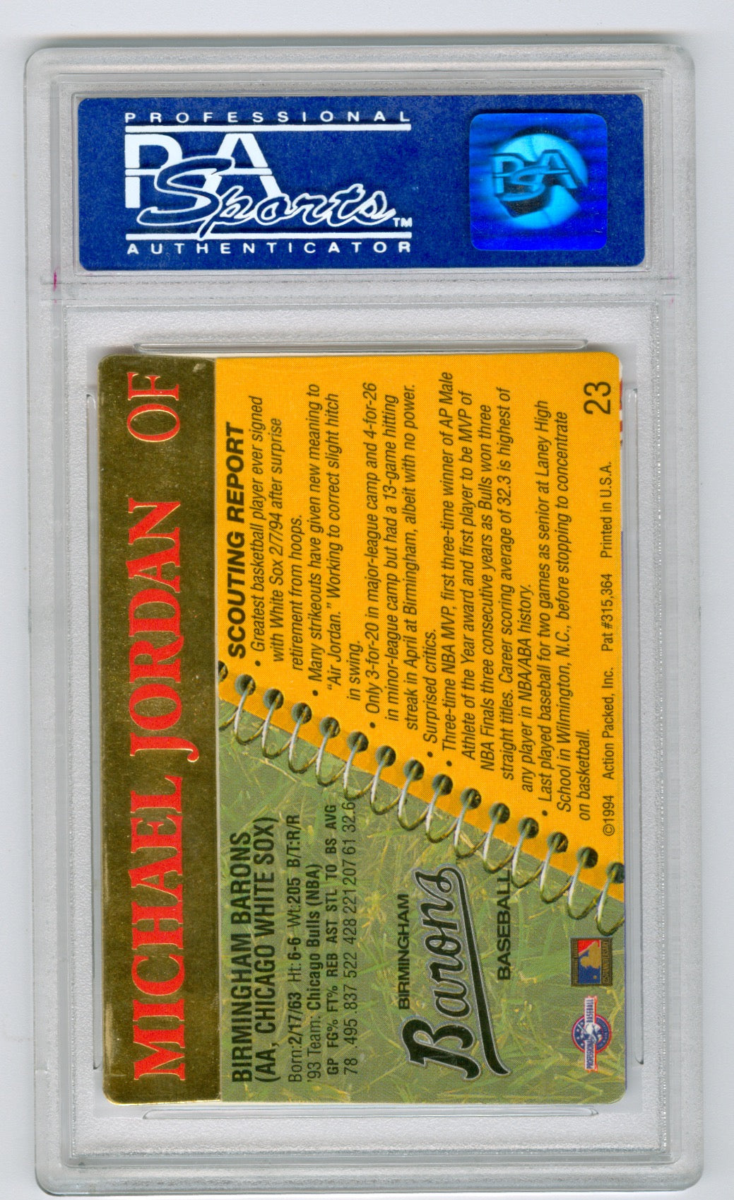 1994 Action Packed Scouting Report #23 Michael Jordan PSA 10