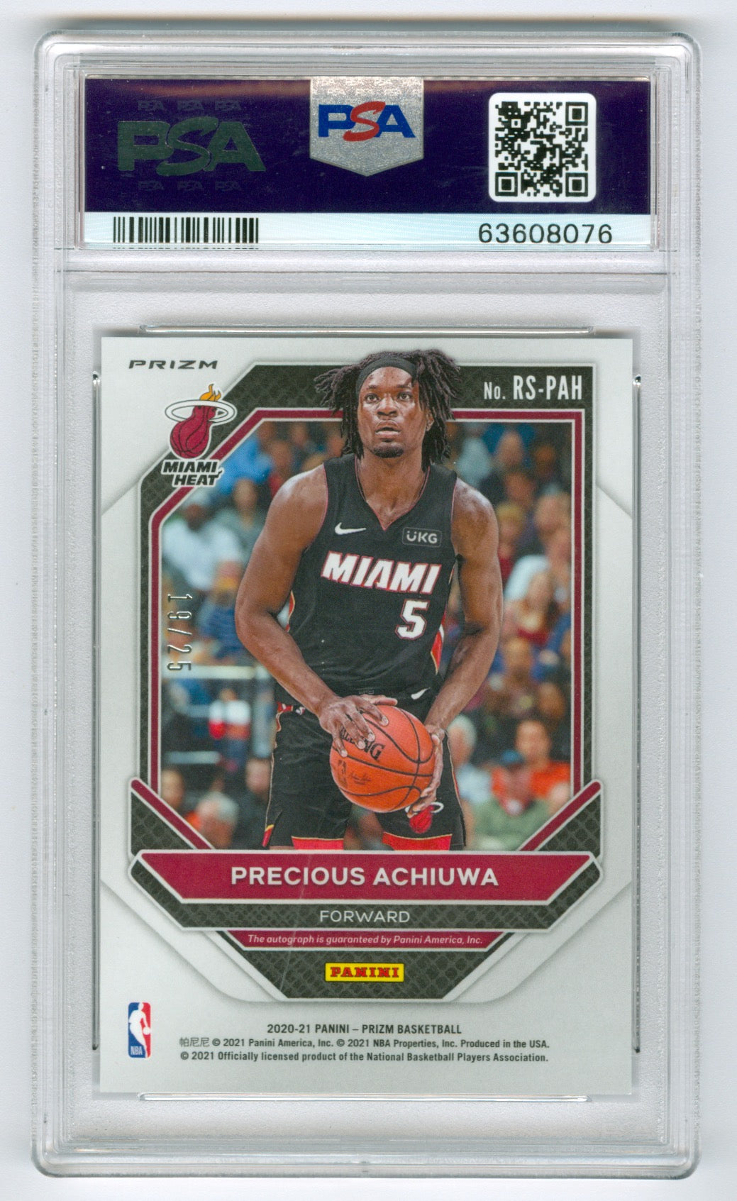 2020-21 Panini Prizm Rookie Signatures Mojo Prizm #PAH Precious Achiuwa #19/25 PSA 10 (Rookie)