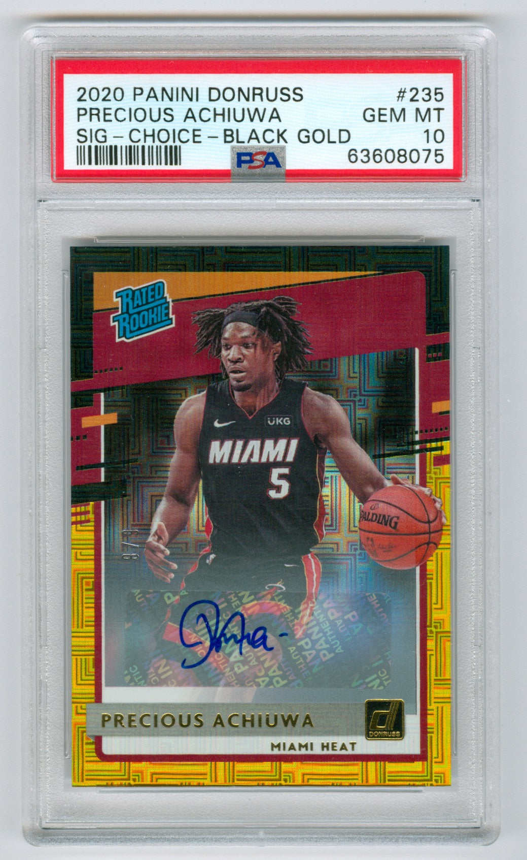 2020-21 Panini Donruss Signatures Black Gold Choice #235 Precious Achiuwa #6/8 PSA 10 (Rookie)