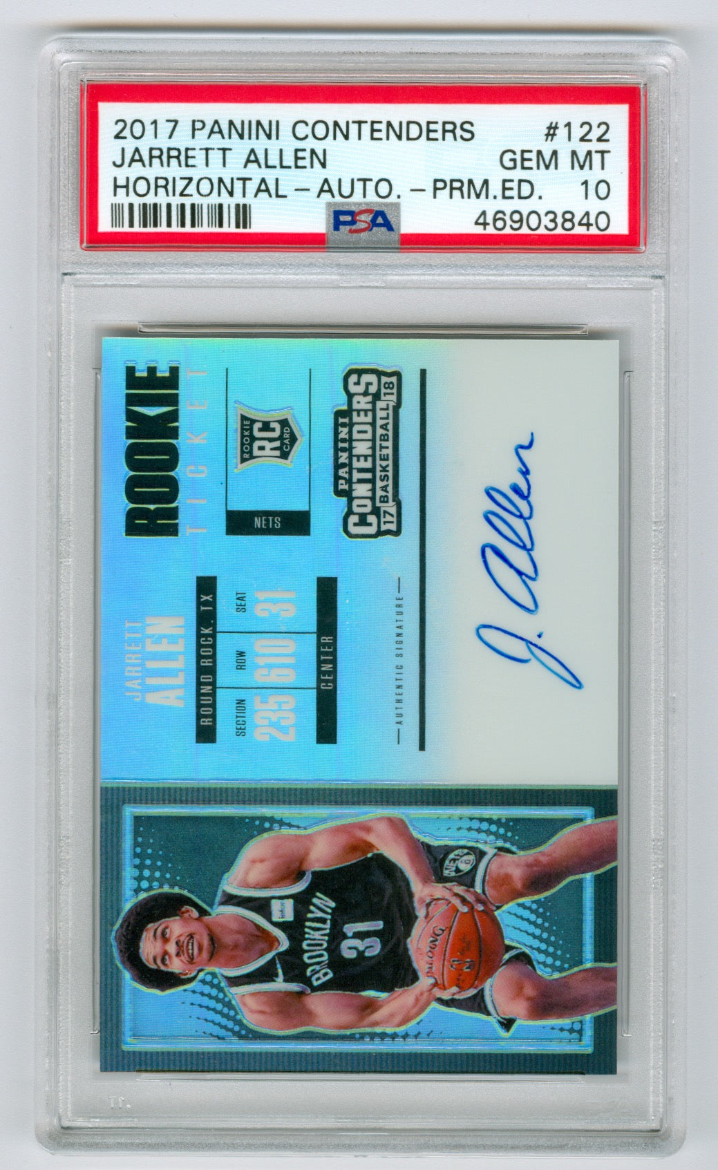 2017-18 Panini Contenders Premium Edition Horizontal Autograph #122 Jarrett Allen PSA 10 (Rookie)