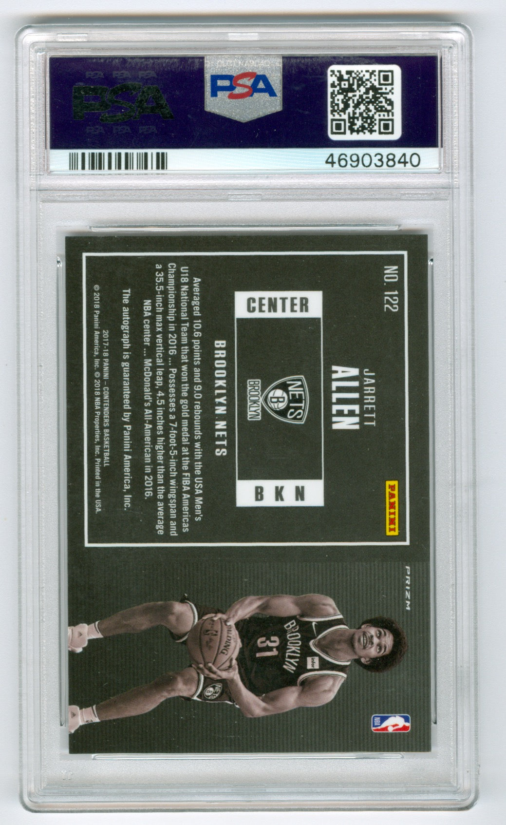 2017-18 Panini Contenders Premium Edition Horizontal Autograph #122 Jarrett Allen PSA 10 (Rookie)