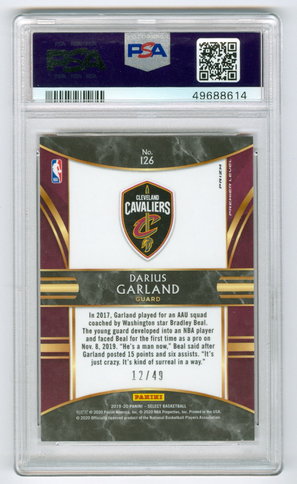 2019-20 Panini Select Red Disco Prizm #126 Darius Garland #12/49 PSA 10 (Rookie)