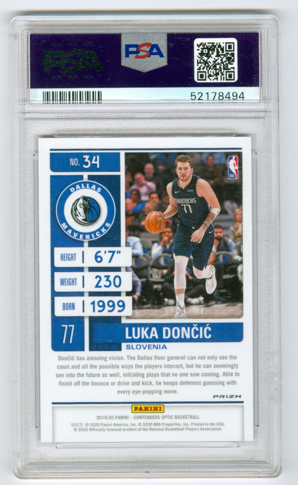 2019-20 Panini Contenders Optic Red Wave #34 Luka Doncic PSA 8