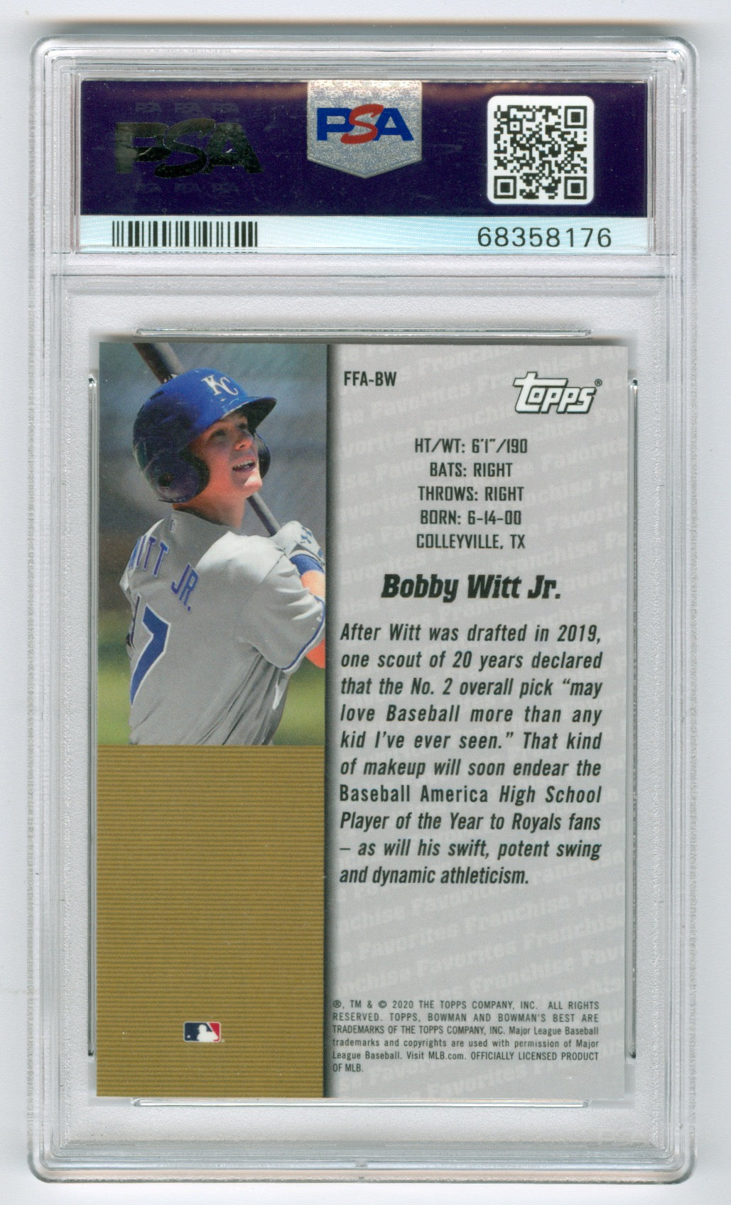 2020 Bowman's Best 2000 Franchise Favorites #FFABW Bobby Witt Jr. PSA 10