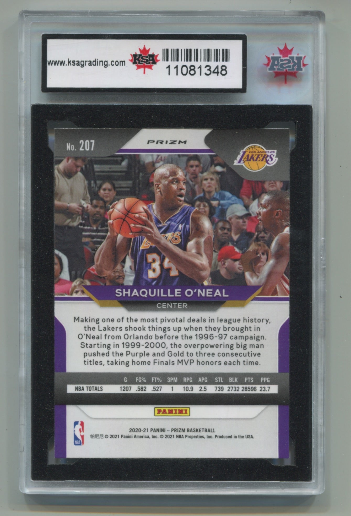 2020-21 Panini Prizm Silver Prizm #207 Shaquille O'Neal KSA 9.5