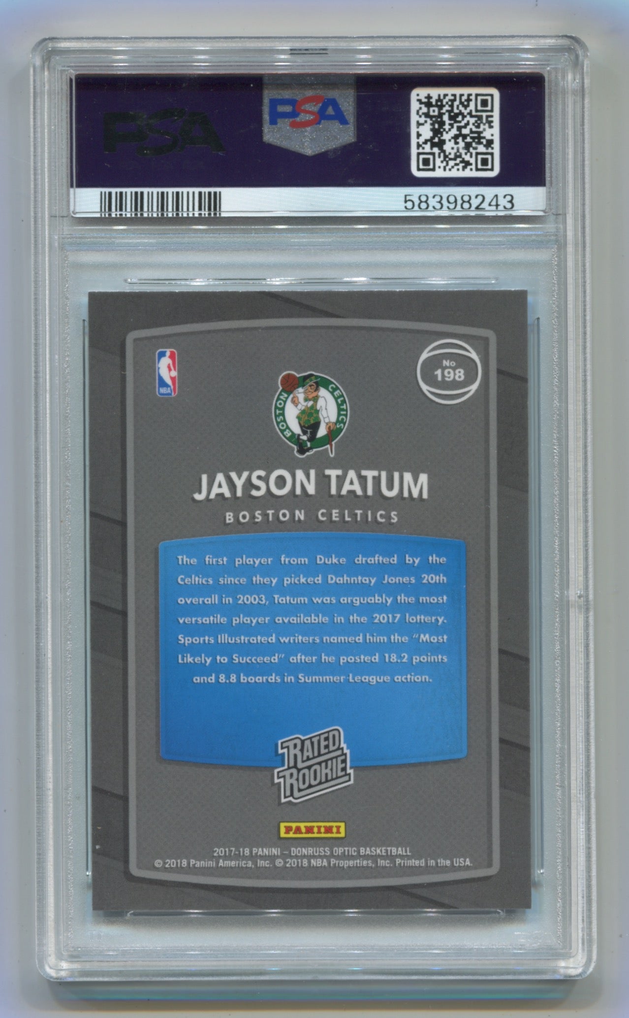 2017-18 Donruss Optic #198 Jayson Tatum PSA 10 (Rookie)