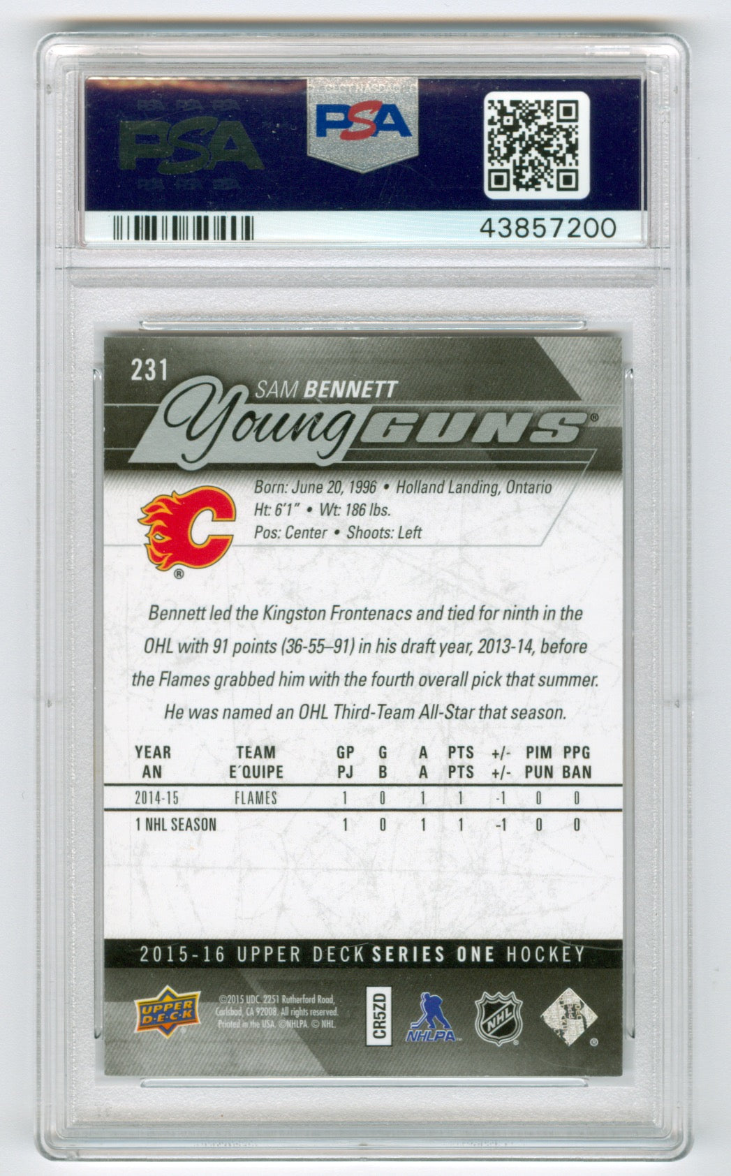 2015-16 Upper Deck #231 Sam Bennett PSA 10 (Rookie)