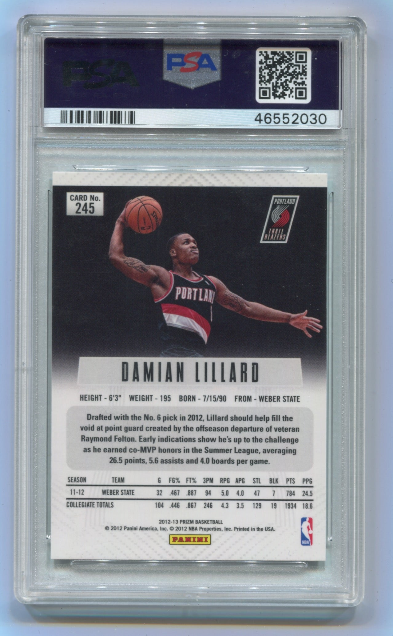 2012-13 Panini Prizm #245 Damian Lillard PSA 10 (Rookie)