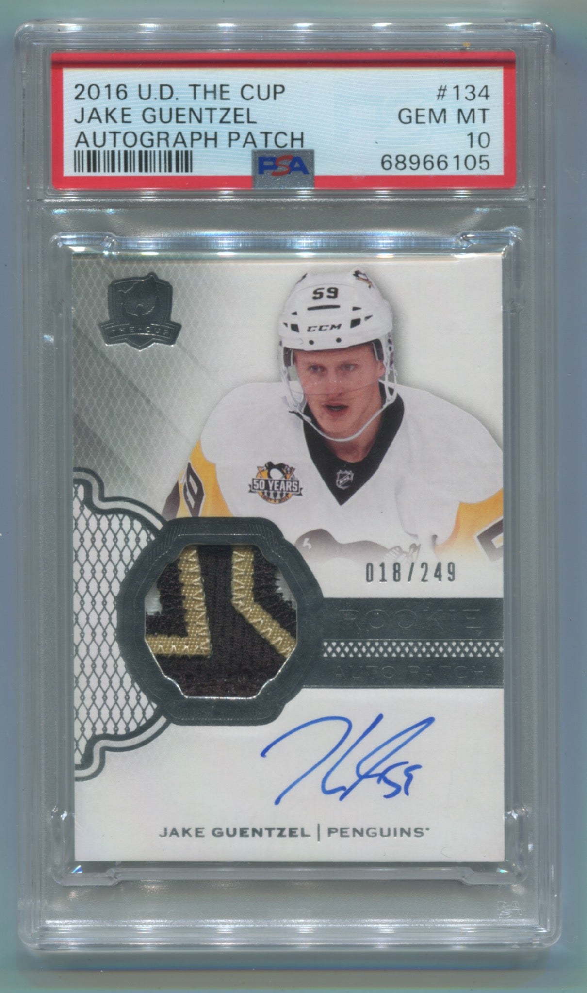 2016-17 Upper Deck The Cup #134 Jake Guentzel #018/249 PSA 10 (Rookie)