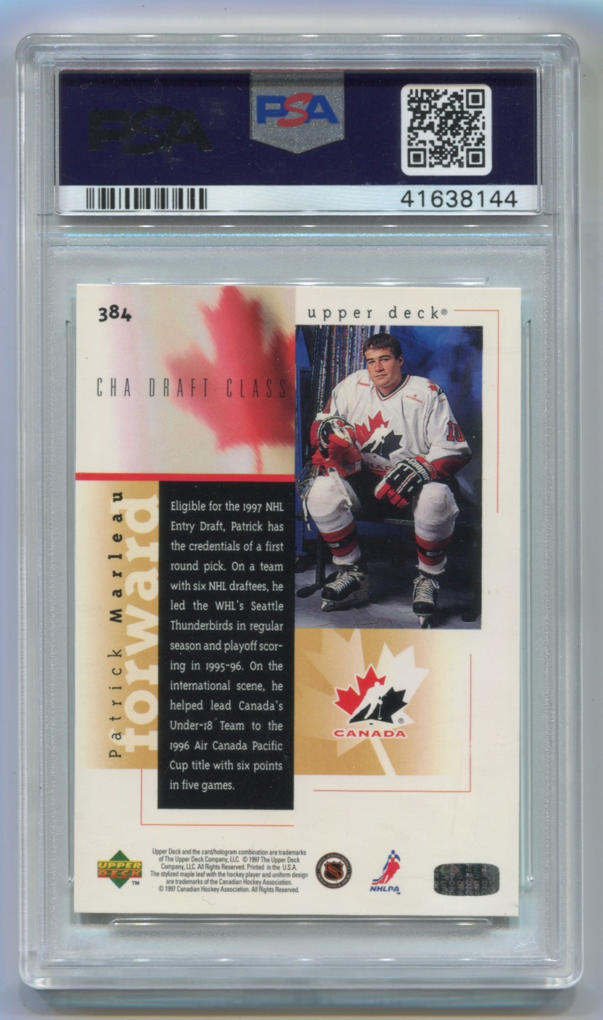 1996-97 Upper Deck #384 Patrick Marleau PSA 9 (Rookie)