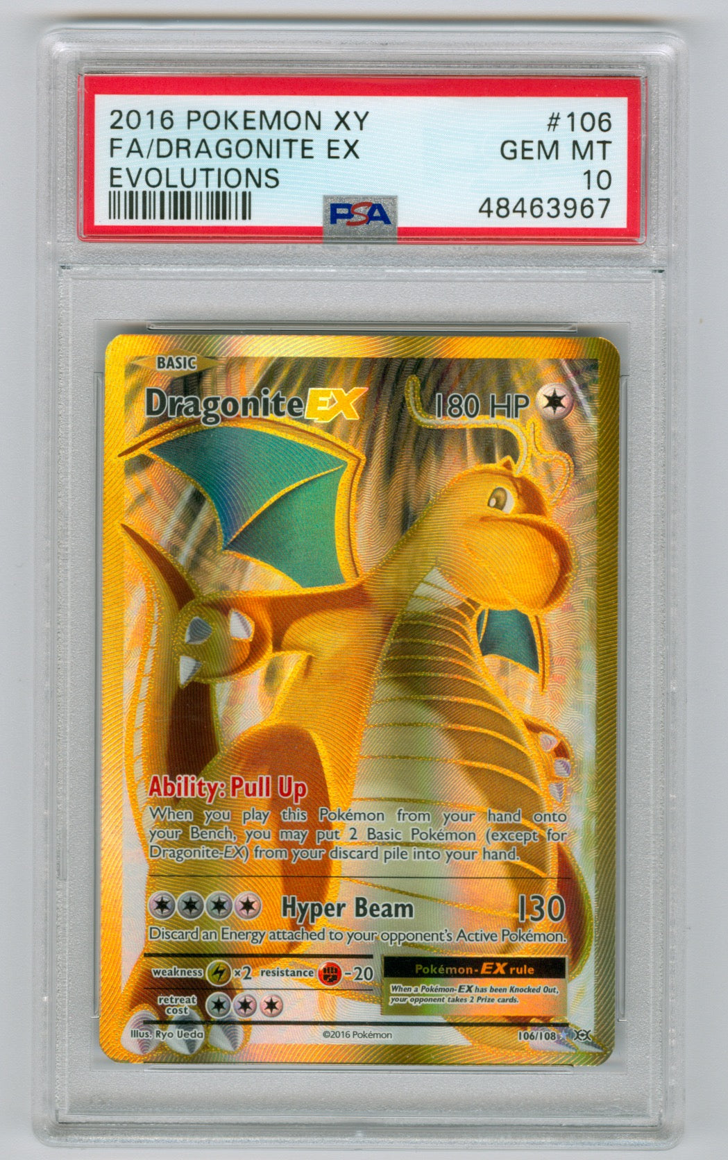 2016 Pokemon Evolutions #106 Dragonite EX- Full Art PSA 10