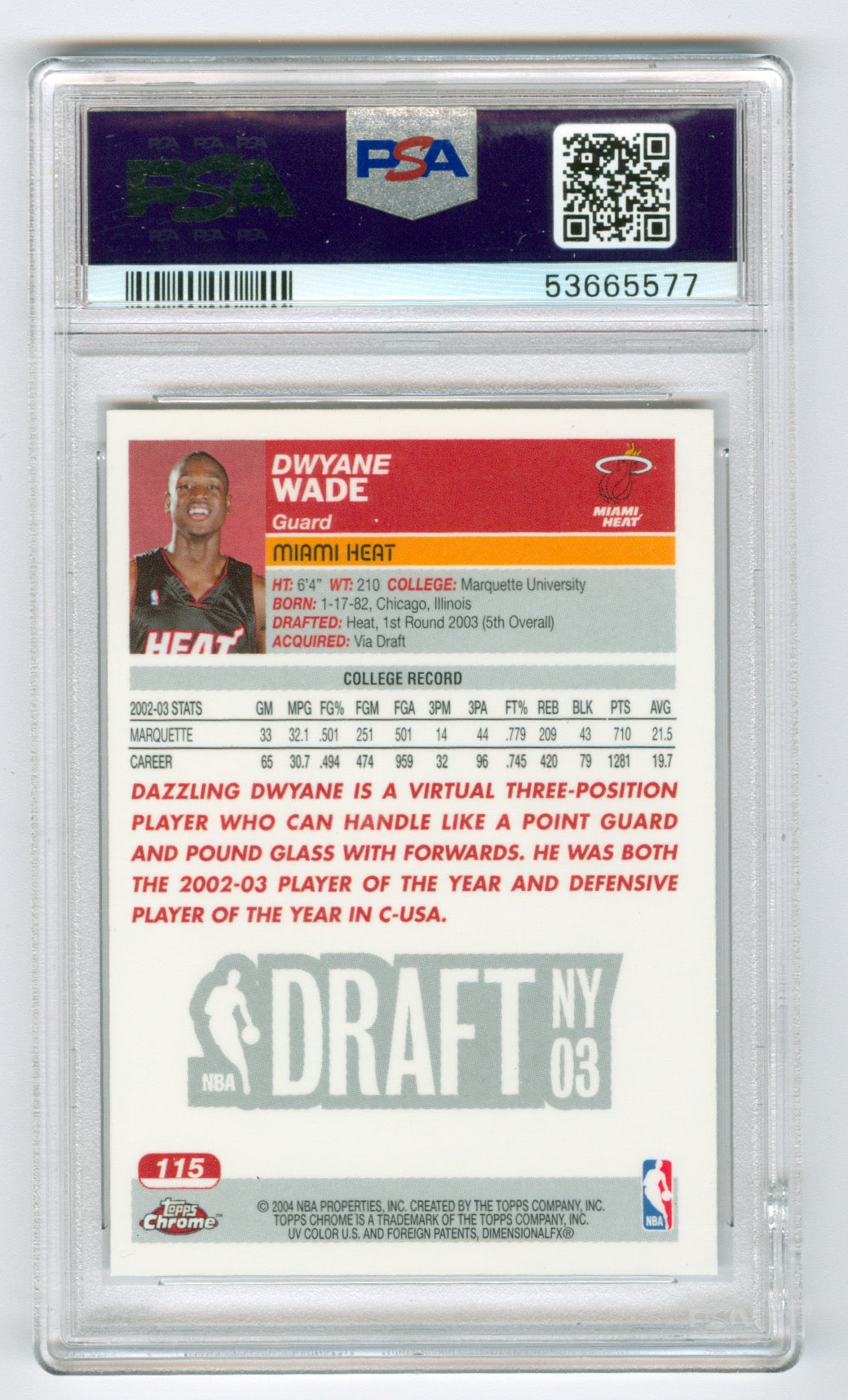 2003-04 Topps Chrome #115 Dwayne Wade PSA 9 (Rookie)