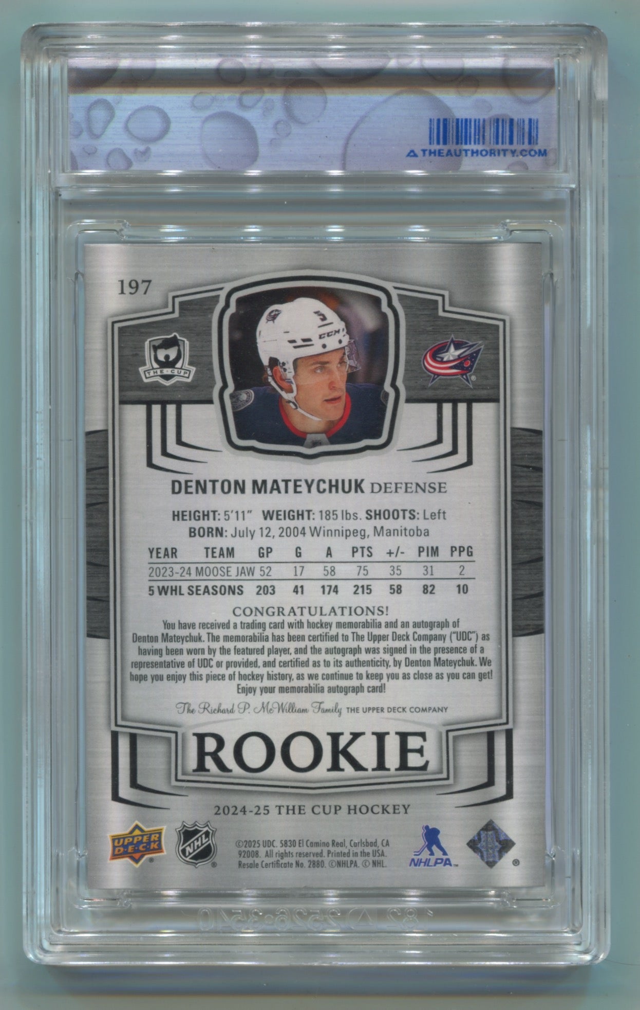 2024-25 Upper Deck The Cup #197 Denton Mateychuk #169/249 (Rookie)