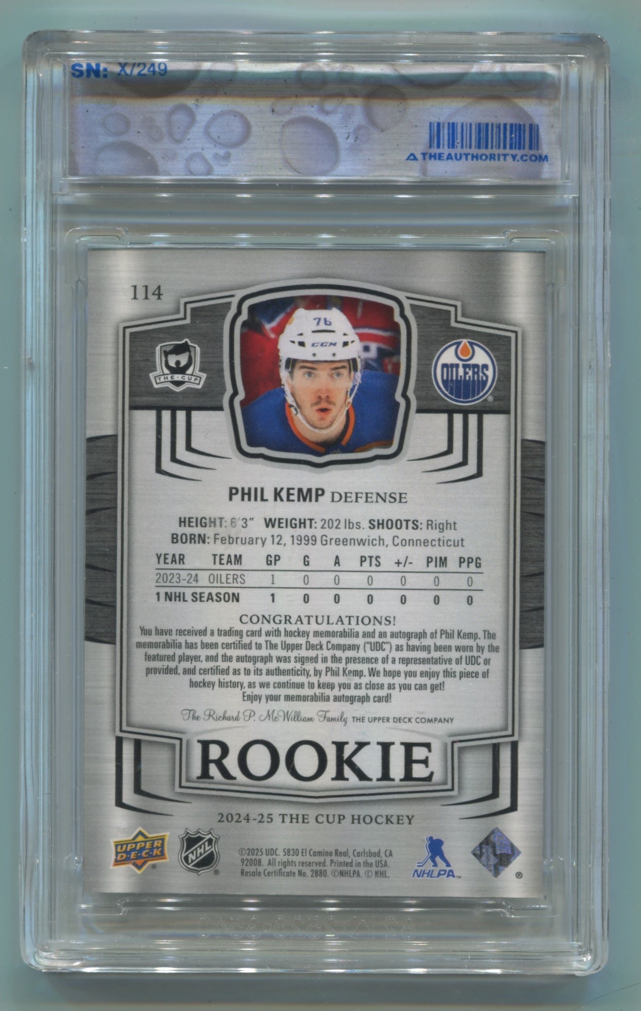 2024-25 Upper Deck The Cup #114 Phil Kemp #114/249 (Rookie)