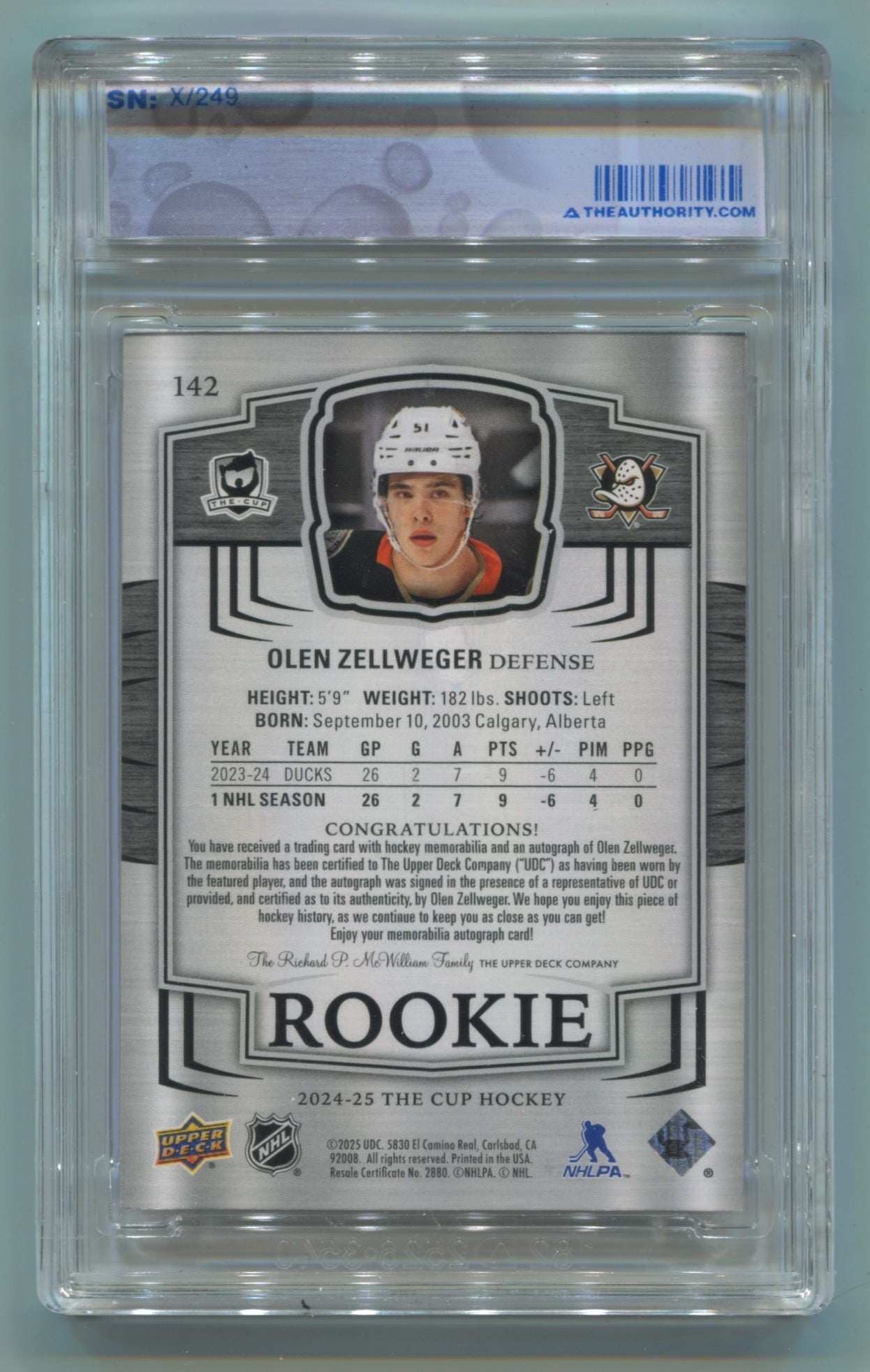 2024-25 Upper Deck The Cup #142 Olen Zellweger #220/249 (Rookie)