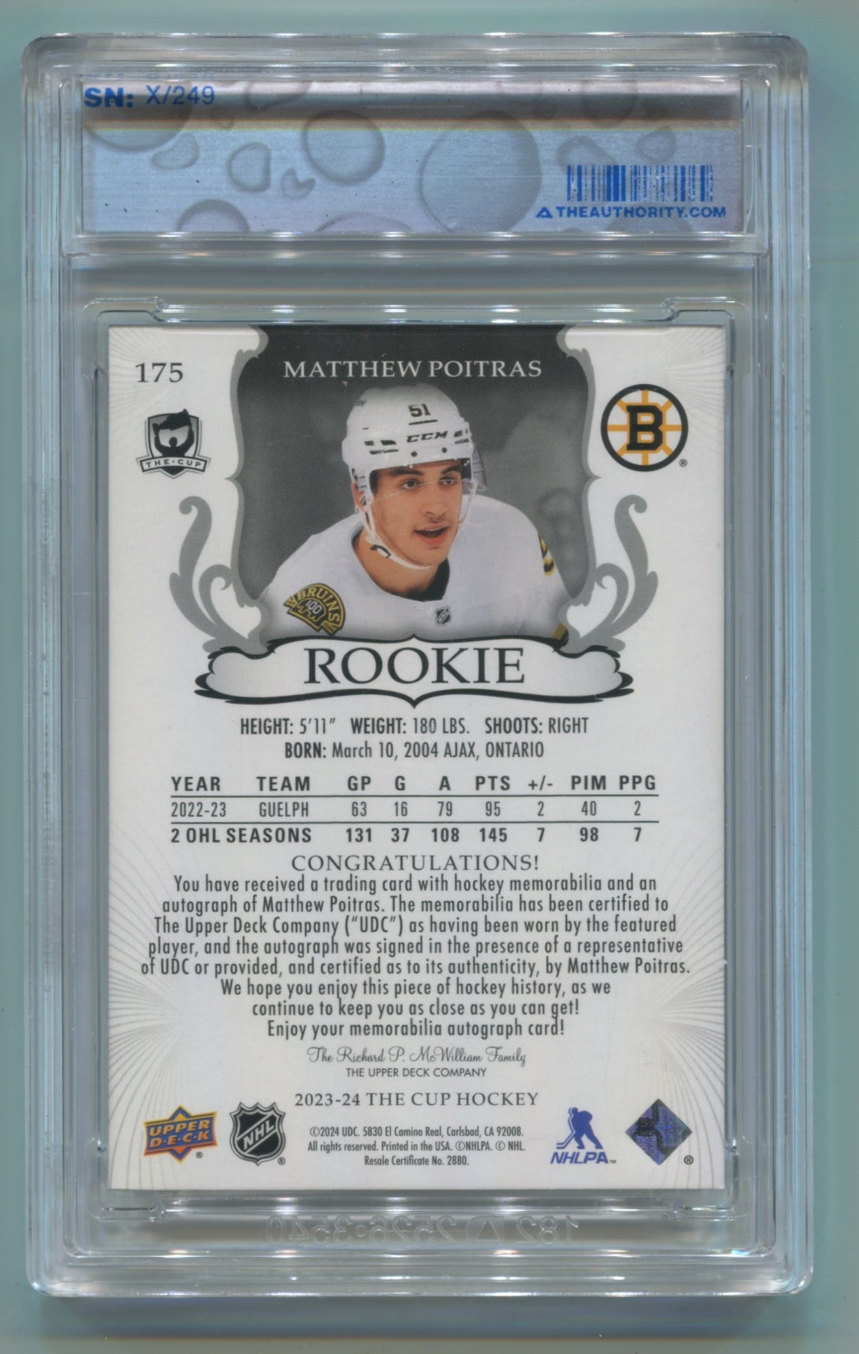 2023-24 Upper Deck The Cup #175 Matthew Poitras #148/249 (Rookie)
