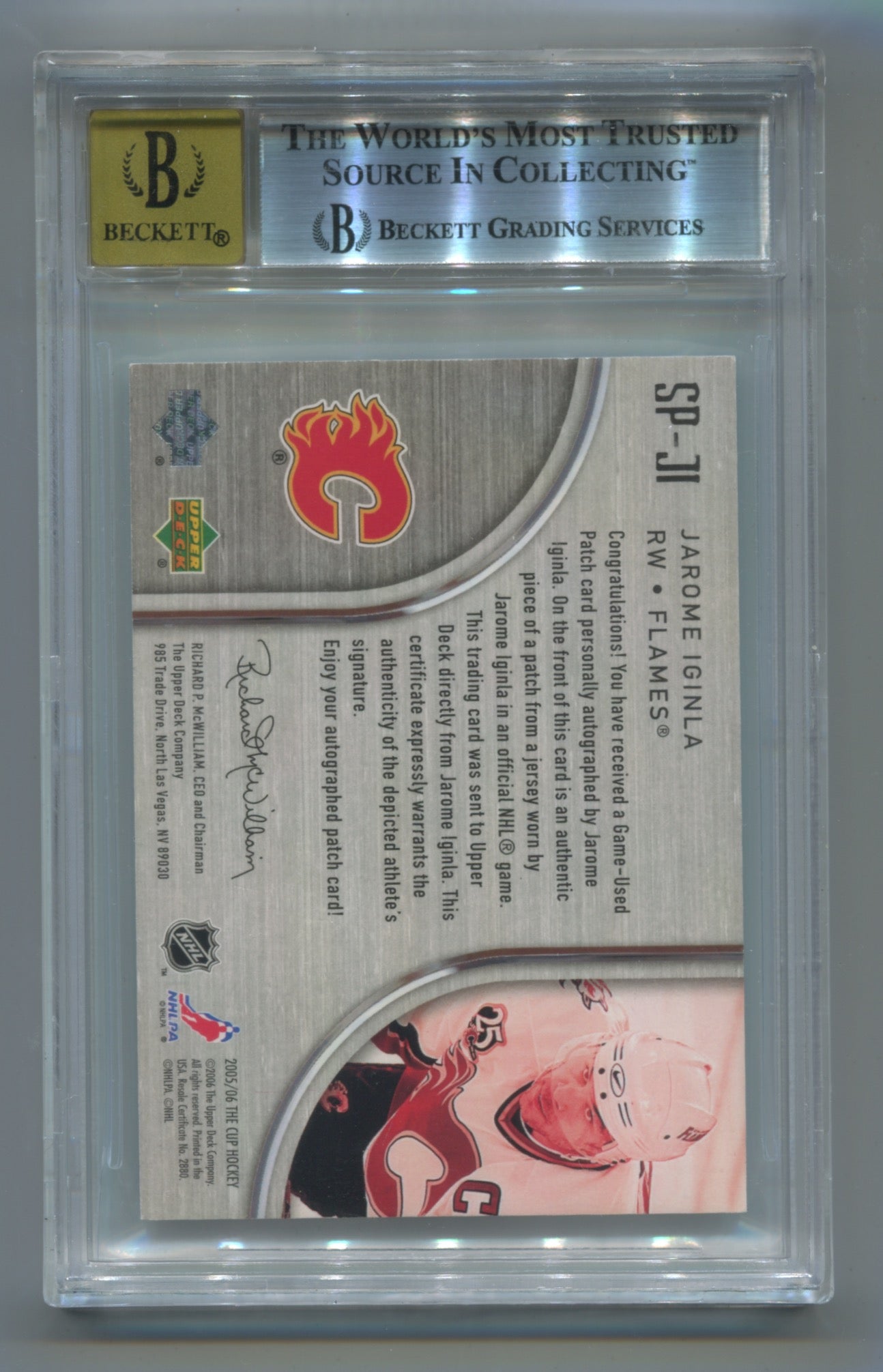 2005-06 Upper Deck The Cup Signature Patches #SPJI Jarome Iginla #56/75 BGS 8 (Auto 10)