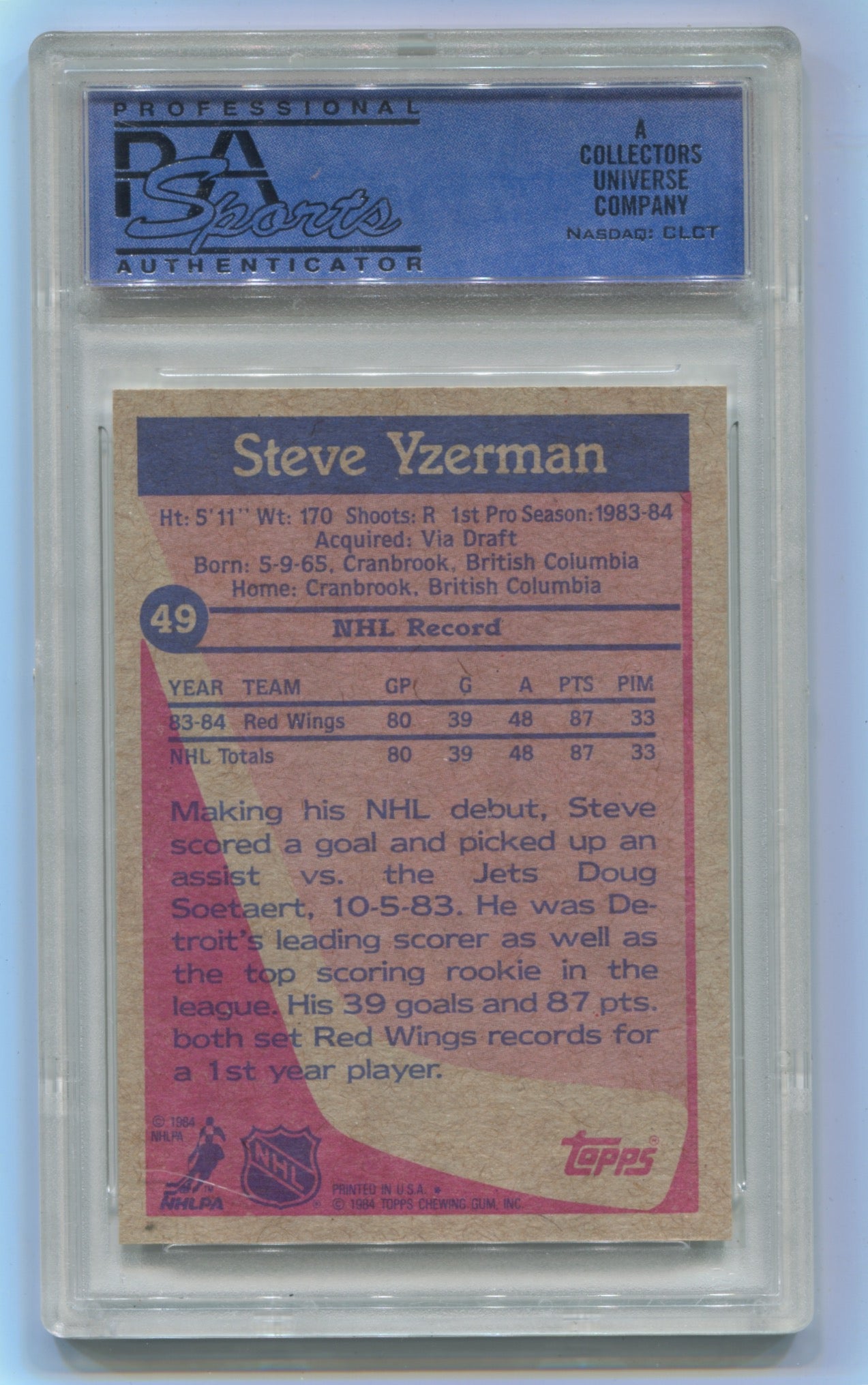 1984-85 Topps #49 Steve Yzerman PSA 9 (Rookie)