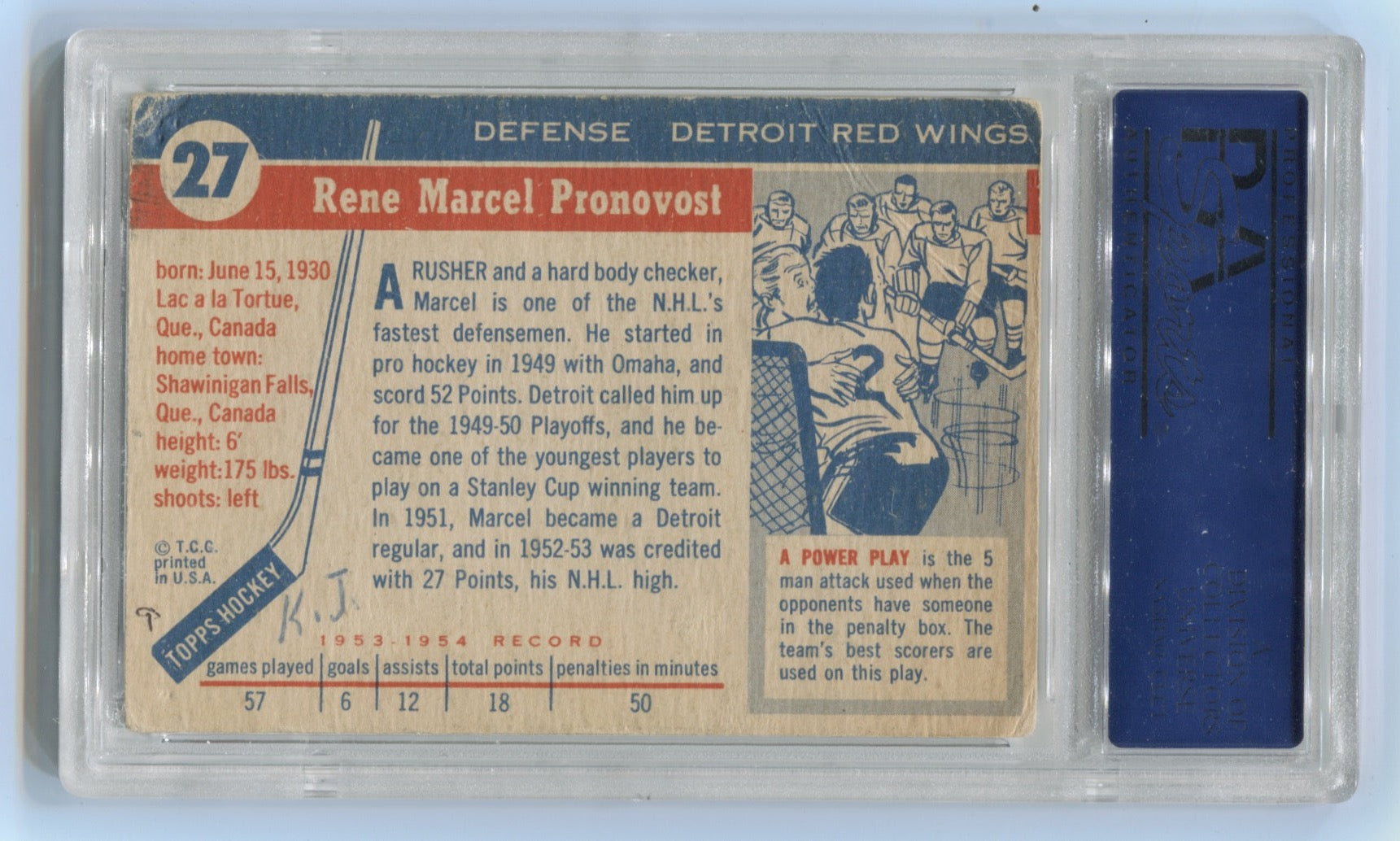 1954-55 Topps #27 Marcel Pronovost PSA 3(MK) | Eastridge Sports Cards