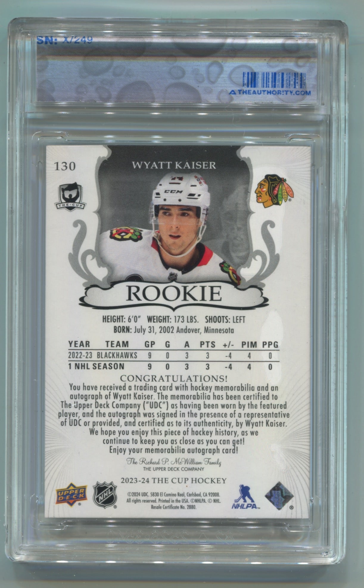 2023-24 Upper Deck The Cup #130 Wyatt Kaiser #080/249 (Rookie)