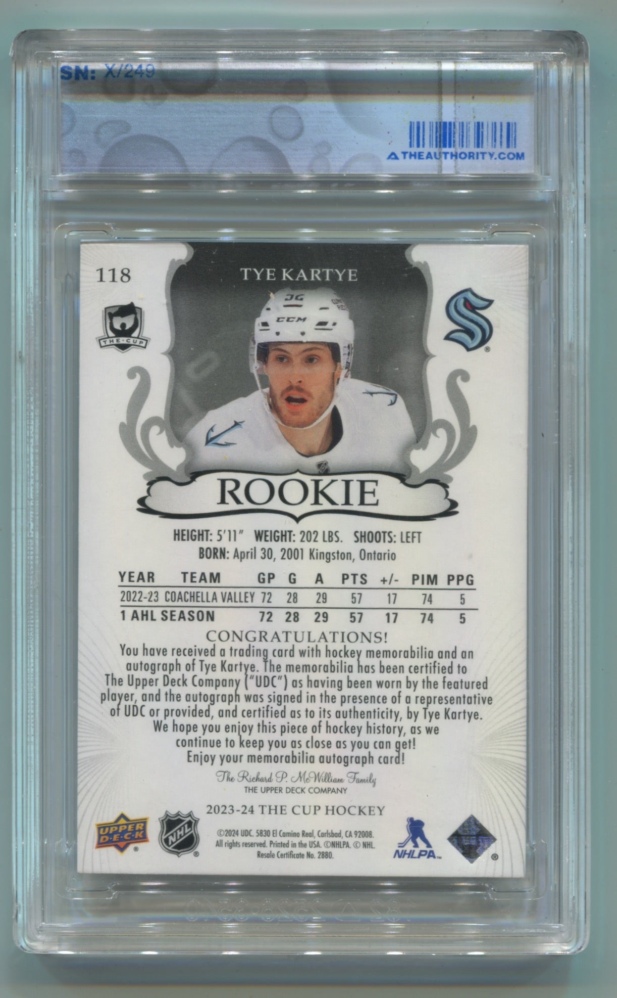 2023-24 Upper Deck The Cup #118 Tye Kartye #076/249 (Rookie)