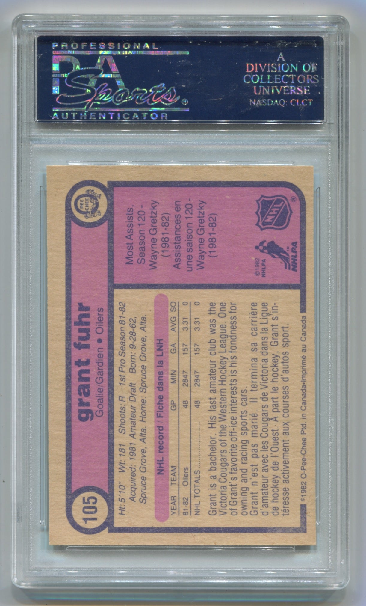1982-83 O-Pee-Chee #105 Grant Fuhr PSA 8 (Rookie)