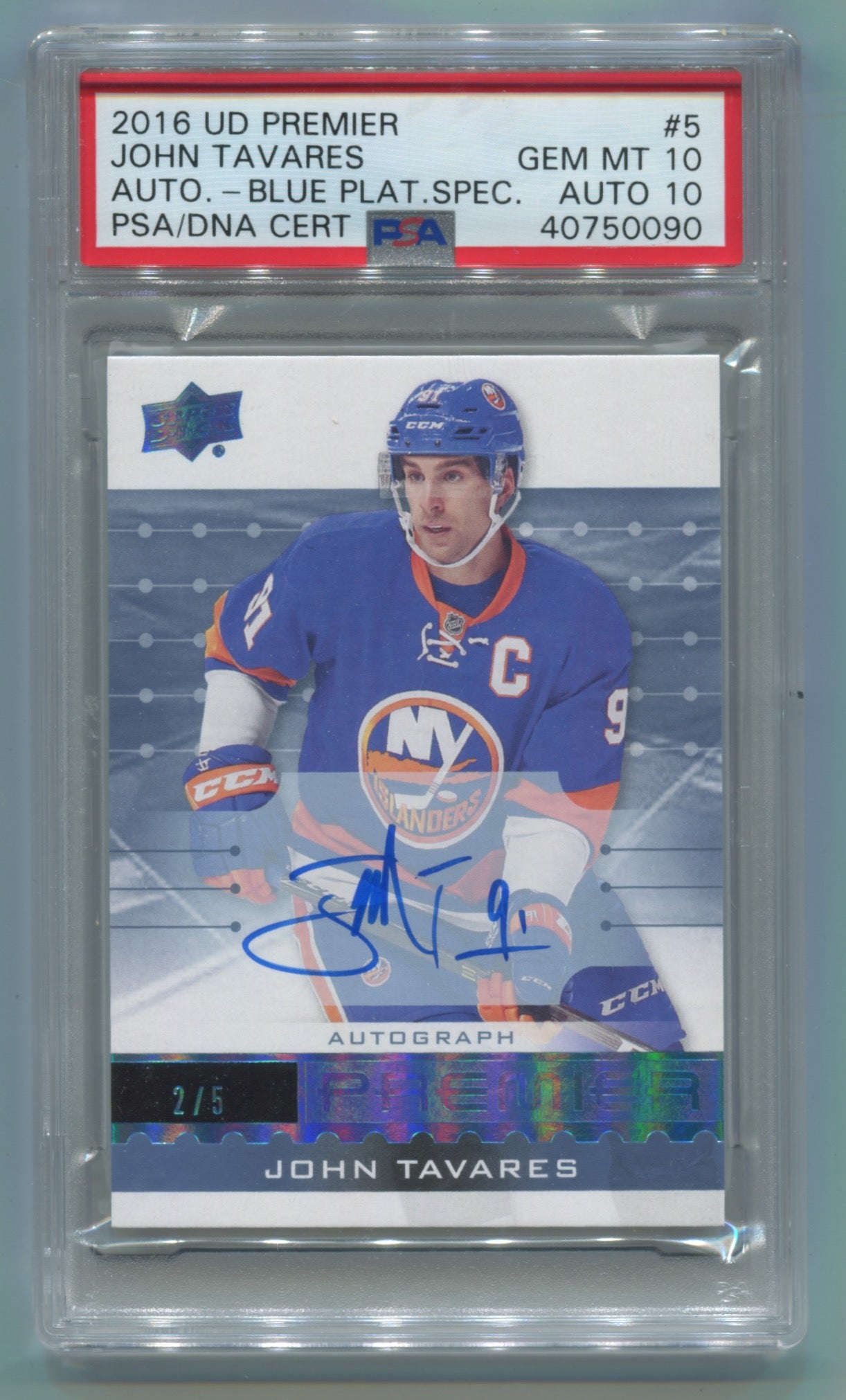 2016-17 UD Premier Blue Platinum Spectrum Auto #5 John Tavares #2/5 PSA 10 (Auto 10)