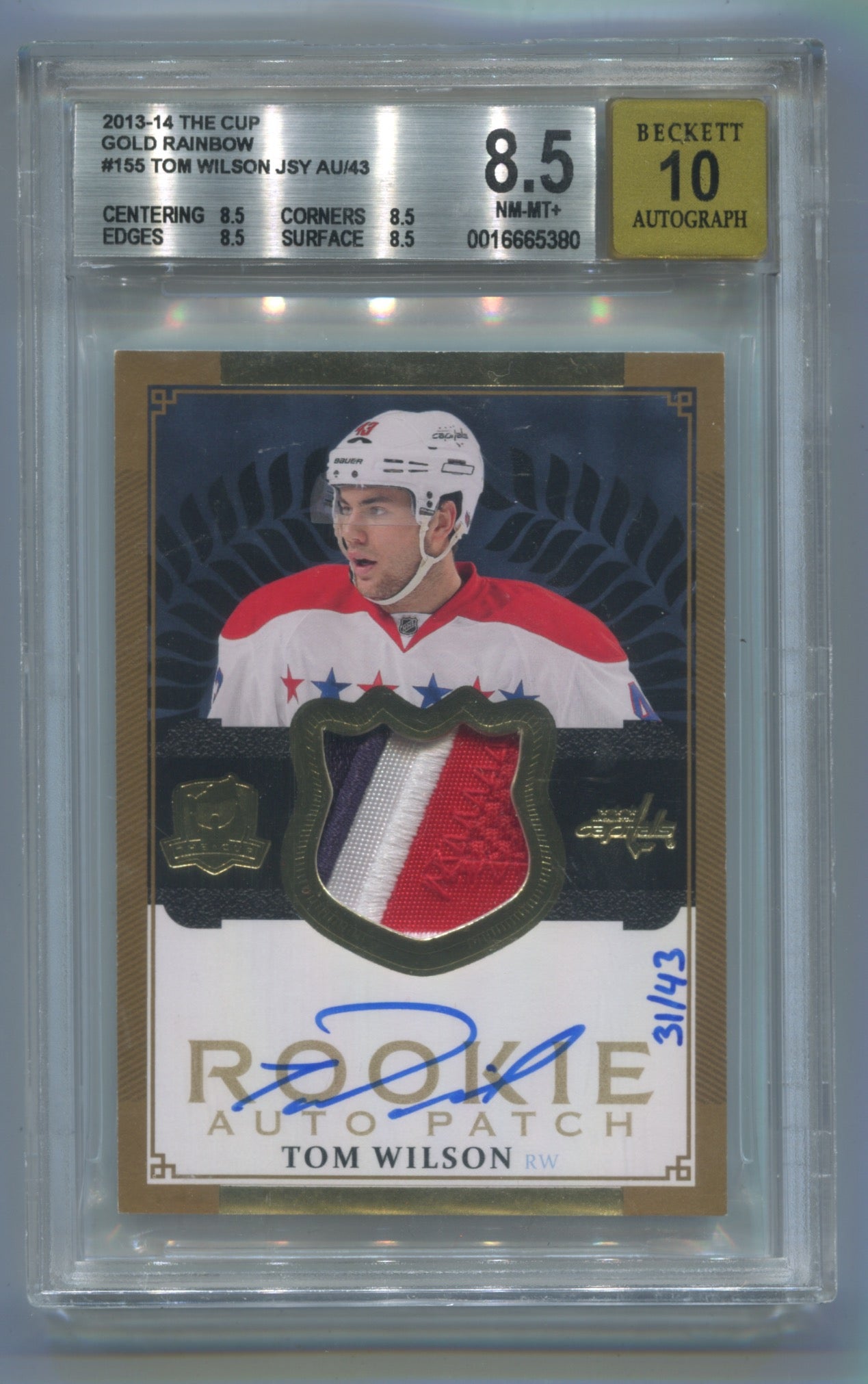 2013-14 Upper Deck The Cup Gold Rainbow #155 Tom Wilson #31/43 BGS 8.5 (Auto 10) (Rookie)