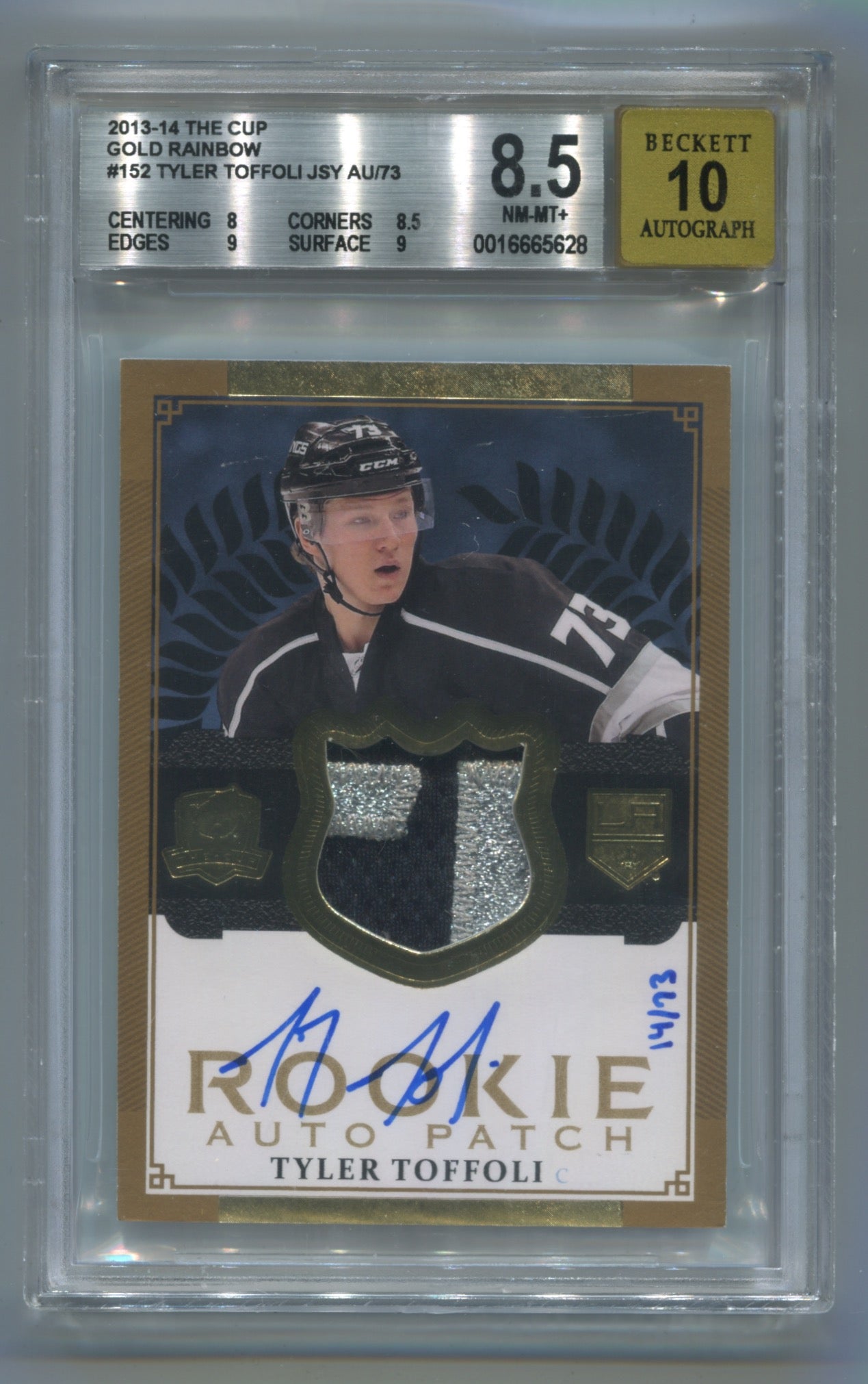 2013-14 Upper Deck The Cup Gold Rainbow #152 Tyler Toffoli #14/73 BGS 8.5 (Auto 10) (Rookie)