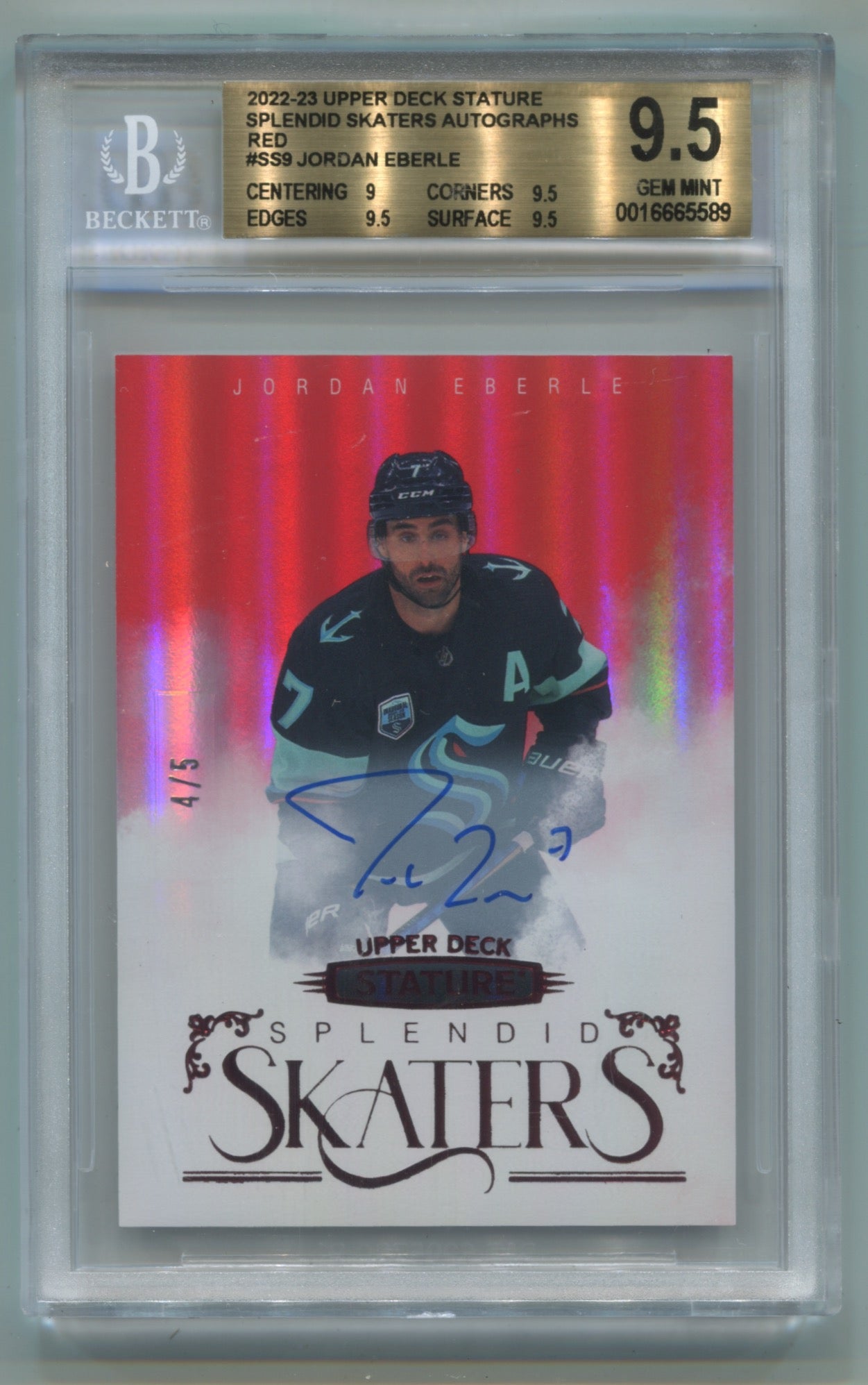 2022-23 Upper Deck Stature Splendid Skaters Autographs Red #SS9 Jordan Eberle #4/5 BGS 9.5 (Auto 10)