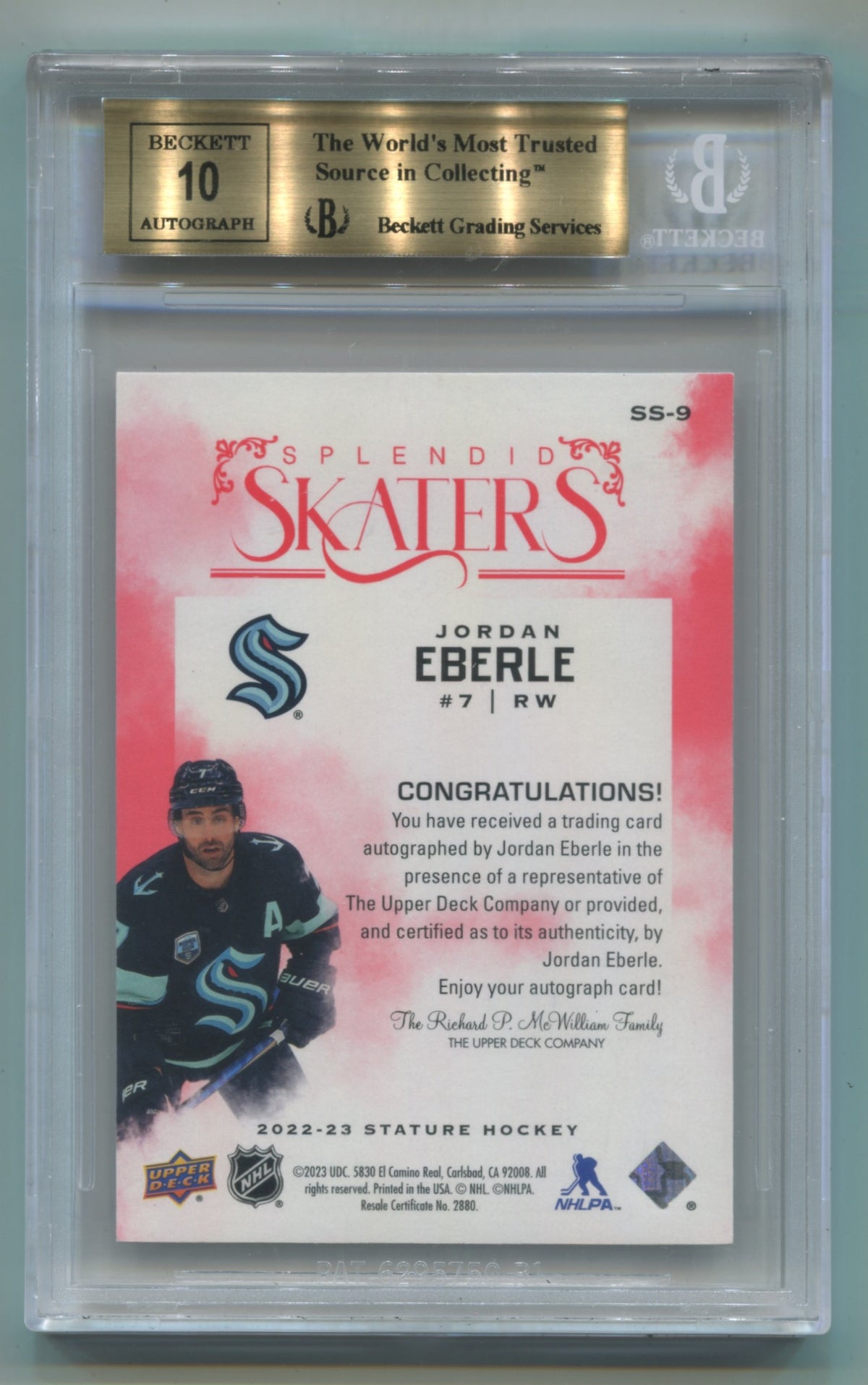 2022-23 Upper Deck Stature Splendid Skaters Autographs Red #SS9 Jordan Eberle #4/5 BGS 9.5 (Auto 10)