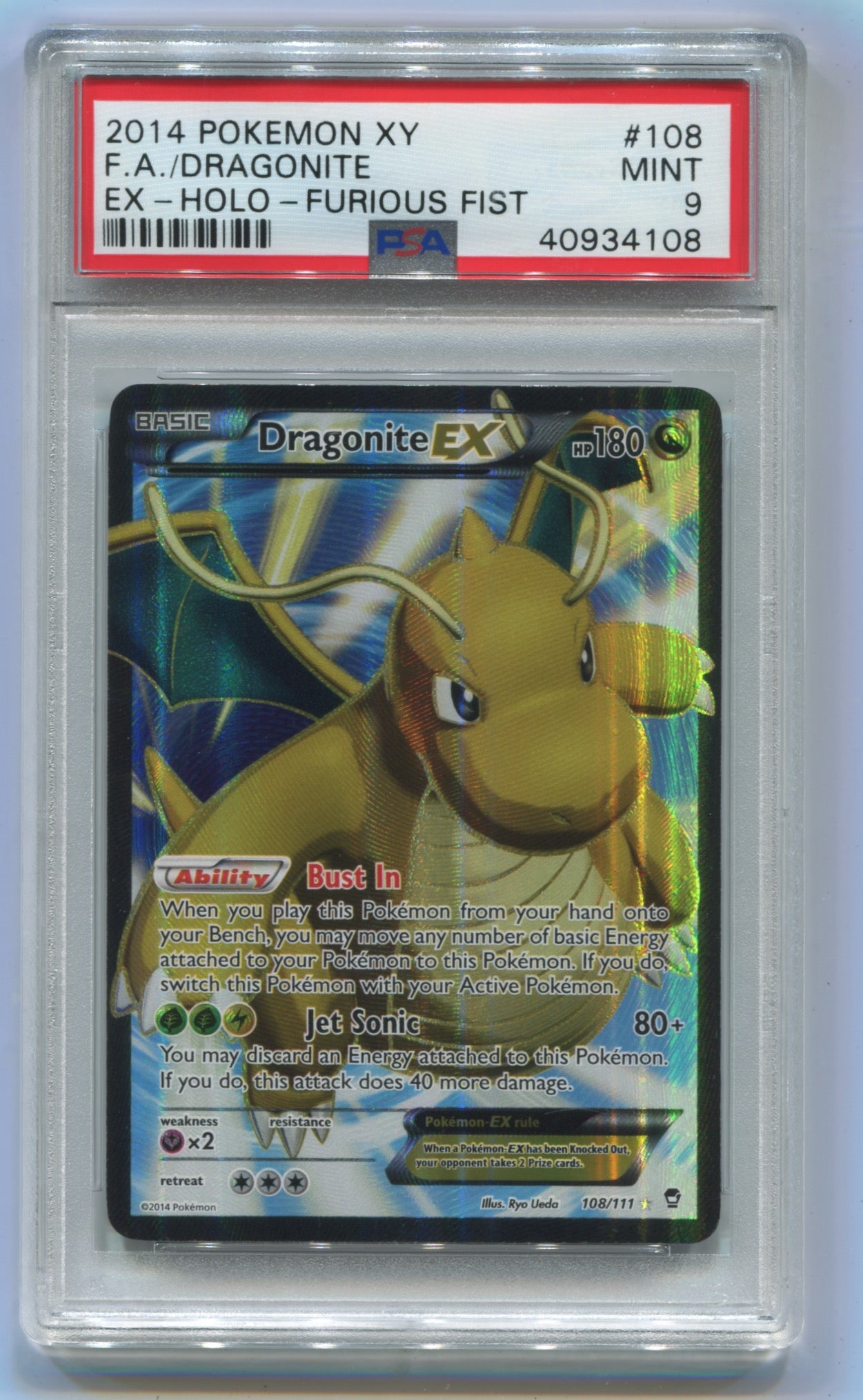 2014 Pokemon Furious Fists #108 Dragonite EX - Full Art PSA 9