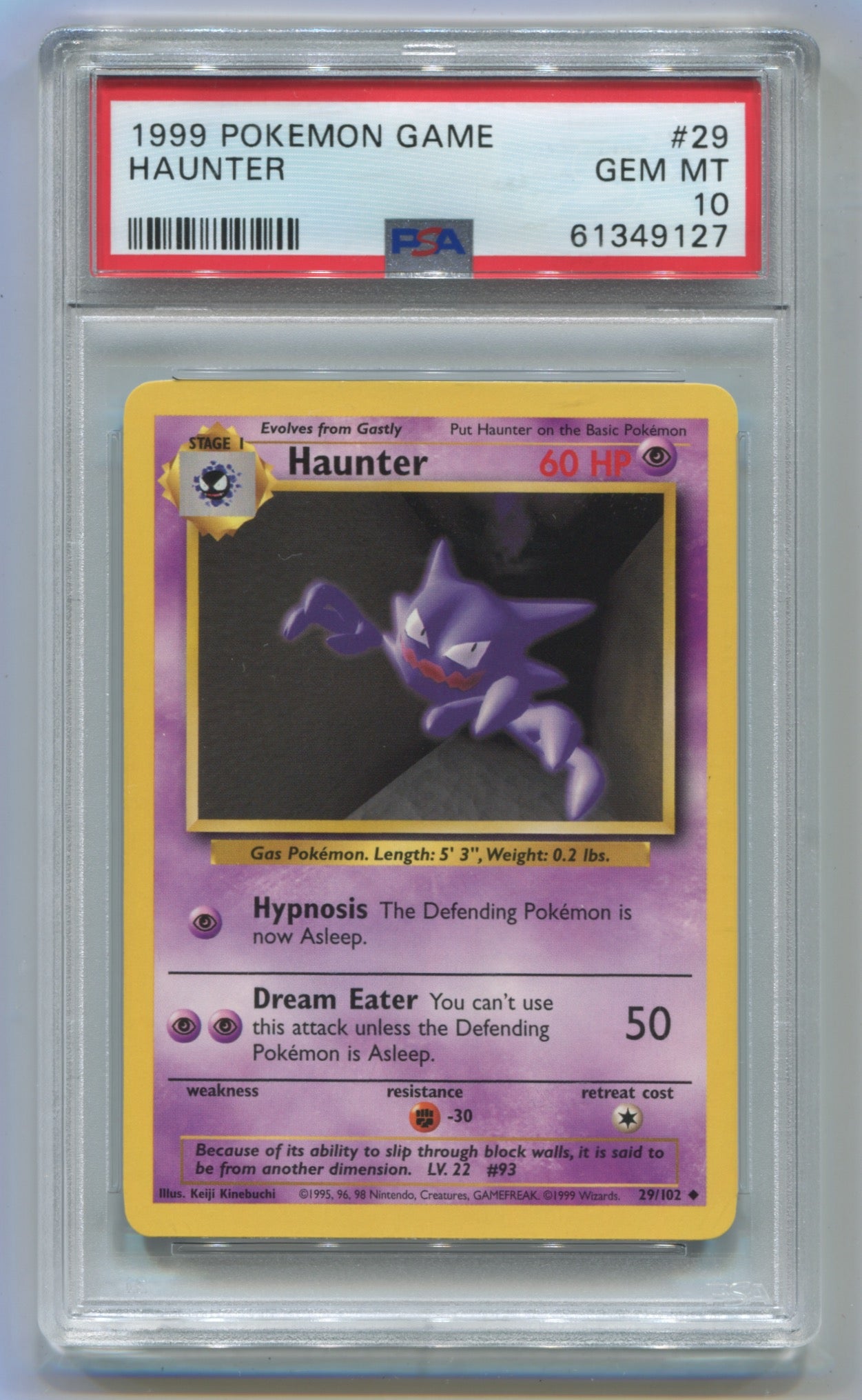 1999 Pokemon Base Set Unlimited #29 Haunter PSA 10