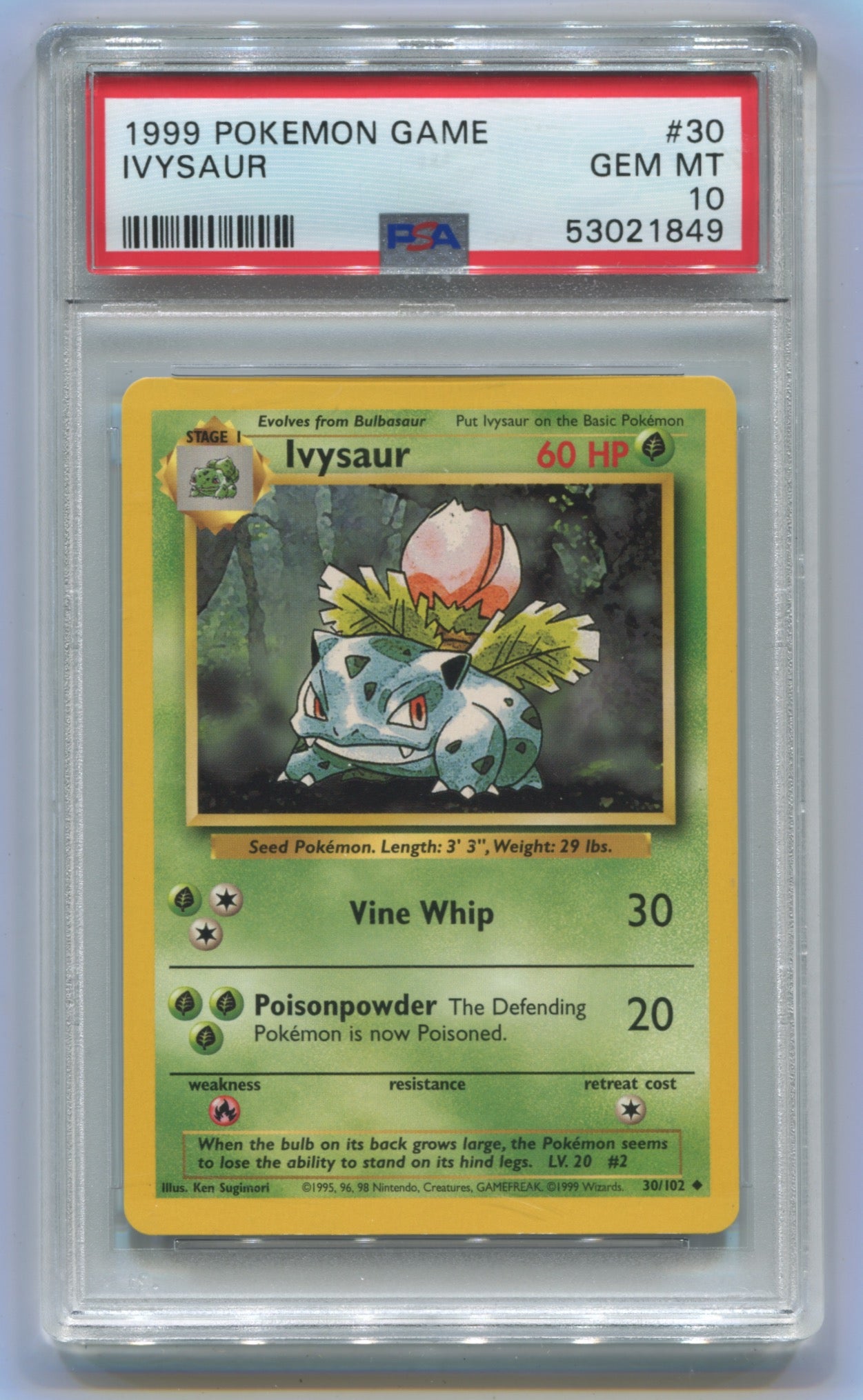 1999 Pokemon Base Set Unlimited #30 Ivysaur PSA 10
